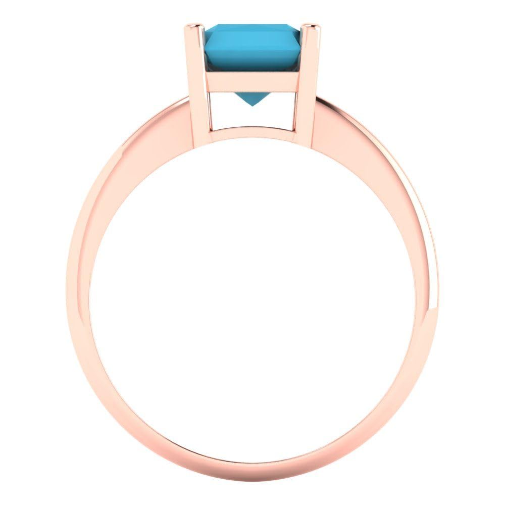 2.5ct Radiant Cut Blue Turquoise Solitaire Engagement Ring - VVS1 Clarity, 14k Rose Gold - Designer Wedding & Anniversary Jewelry for Brides | Perfect for Proposals, Vow Renewals & Special Occasions