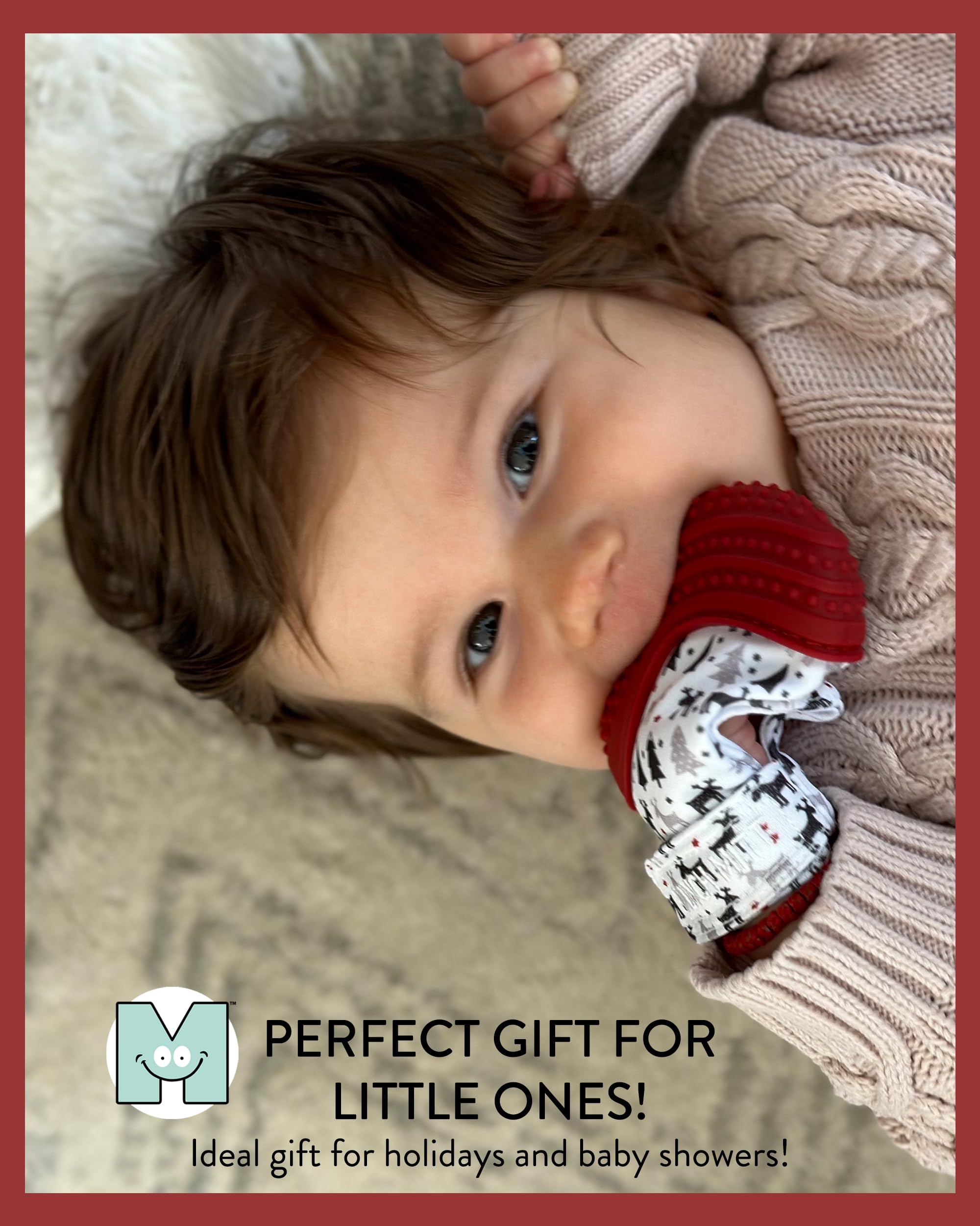 Malarkey Kids Teething Gift Set - Munch Mitt & Chew Cube Duo for Babies & Toddlers | BPA-Free Baby Teething Toys for Gum Relief & Sensory Stimulation | Perfect for Soothing Sore Gums & Early Childhood Development (Red)
