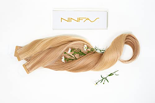 NINFAS 100% Virgin Cuticle Remy Human Hair Tape-In Extensions - Gold Line, #8 Light Golden Blonde, 22 Inch, 20 Pieces | Seamless Blending for Volume & Length | Perfect for Weddings, Parties & Daily Styling