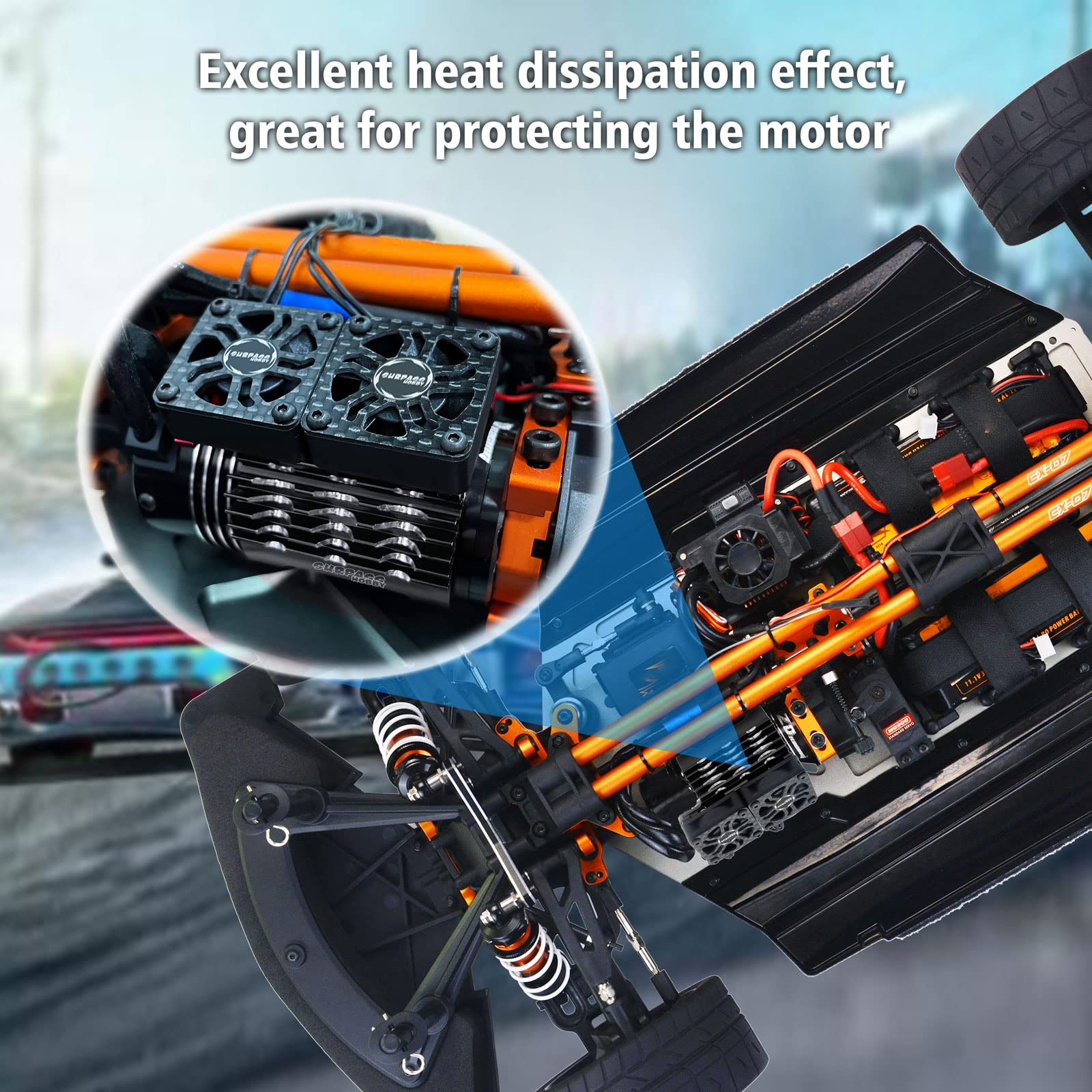 High-Speed Dual Cooling Fan Set for Traxxas RC Cars - 27000RPM Motor Cooling Fan with Heatsink (Fits 1/7 & 1/8 Scale 40mm/42mm Motors) - Perfect for Off-Road Racing & High-Performance RC Car Cooling
