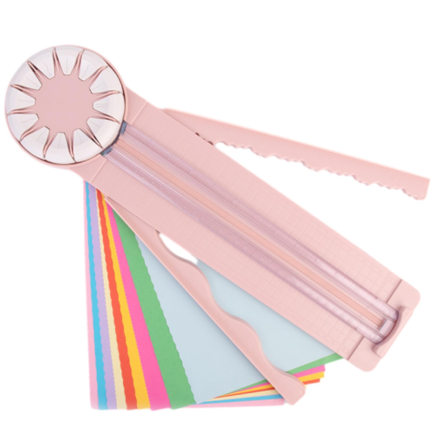12-in-1 Multifunctional Paper Edge Cutter - Scrapbooking Trimmer with Straight/Wavy Disc Shapes for DIY Cards, Photo Albums & Craft Projects (Pink) - Perfect for Home Decor, School Projects & Gift Making