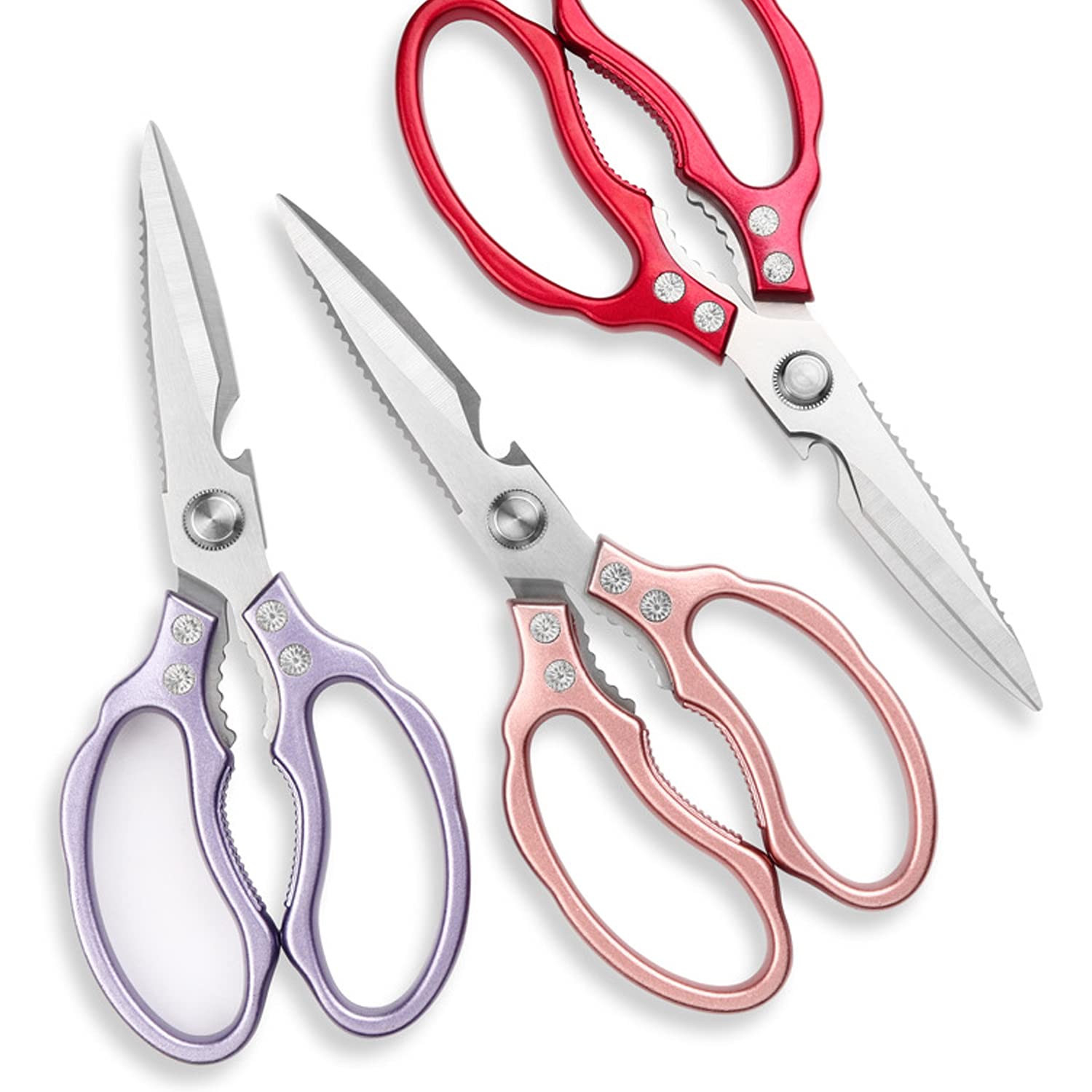 Heavy Duty Kitchen Scissors - Ultra Sharp Stainless Steel Cooking Shears for Meat, Chicken, Fish, Poultry & Herbs - Dishwasher Safe Kitchen Accessories (Red) - Perfect for Food Prep, Butchering & Baking