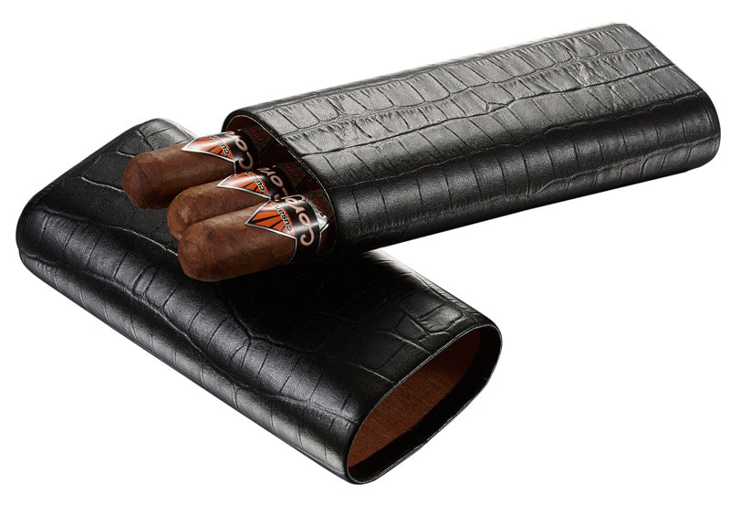 Premium Draco Black Crocodile Embossed Leather Cigar Case - Travel Humidor for 5 Cigars - Perfect for Business Gifts, Golf Outings & Luxury Travel Accessories