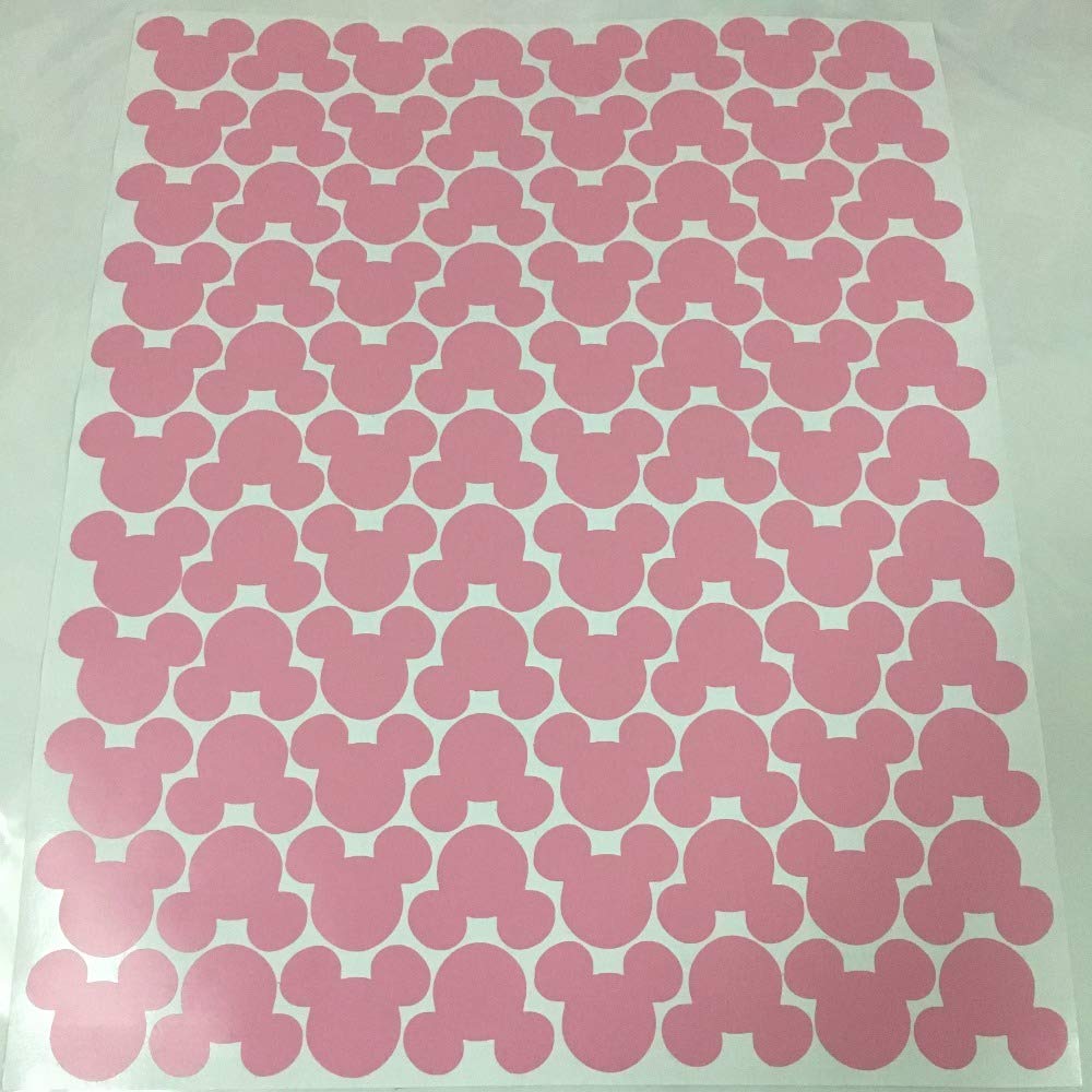 176pcs Cartoon Mickey Mouse Head Vinyl Wall Decals - Pink Nursery Decor for Kids Room, Boy Bedroom & Playroom - Fun Wall Stickers for Disney Themed Bedroom Decorations