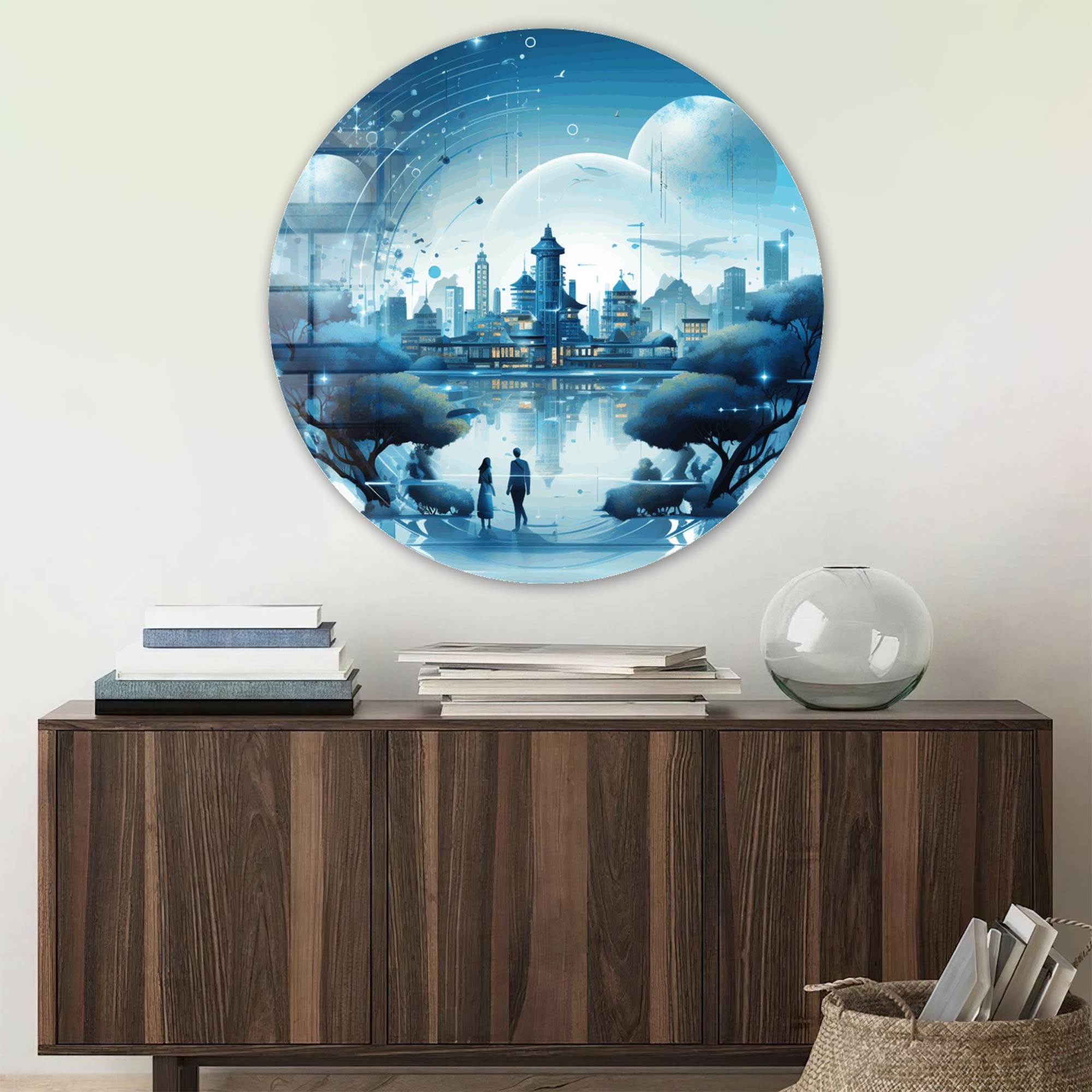 Neon Horizon Rounded Glass Wall Art - Modern Abstract Home Decor for Living Room, Bedroom & Office - Perfect for Contemporary Interior Design