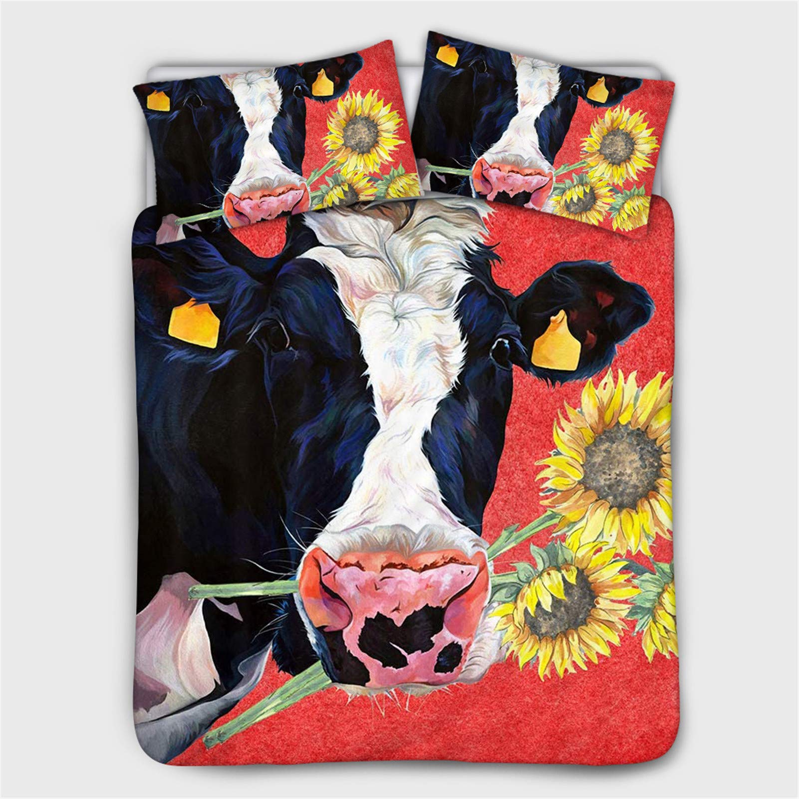 SEANATIVE Ultra-Soft Kids Quilt Cover Set - Farmhouse Animal Sunflower Design for Boys & Girls, Twin Size Bedding with Cushion Sheets | Perfect for Dorm Room, Bedroom & Cozy Farmhouse Decor