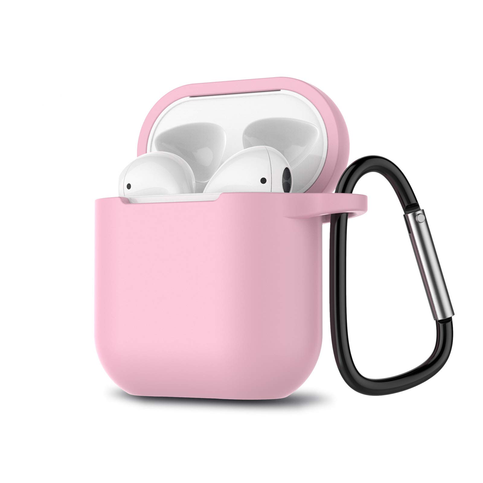 Njjex AirPods Case - Shockproof Silicone Skin Cover with Keychain for Apple AirPods 1 & 2 - Portable Protective Case for Headphones (Pink) | Perfect for Gym, Travel & Everyday Use
