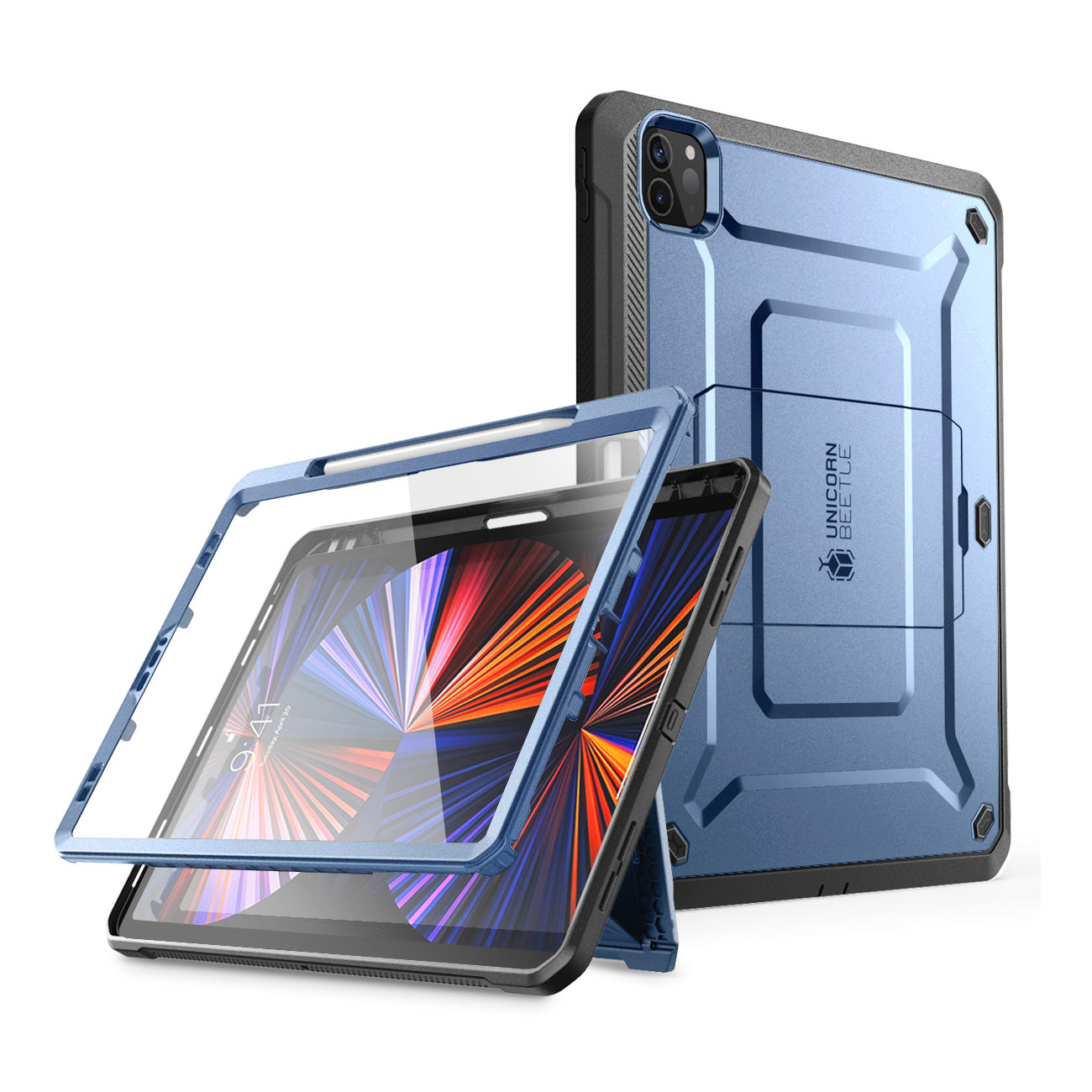 iPad Pro 12.9 Inch (2021) Unicorn Beetle Pro Rugged Case - Shockproof Protective Cover with Screen Protector, Metallic Blue - Perfect for Outdoor, Travel & Work Protection