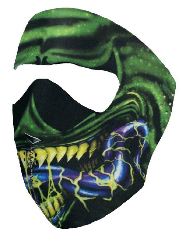 Toxic Neon Purple Yellow Green Black White Skull Teeth Neoprene Face Mask - Breathable & Comfortable for Halloween, Cosplay, and Outdoor Activities