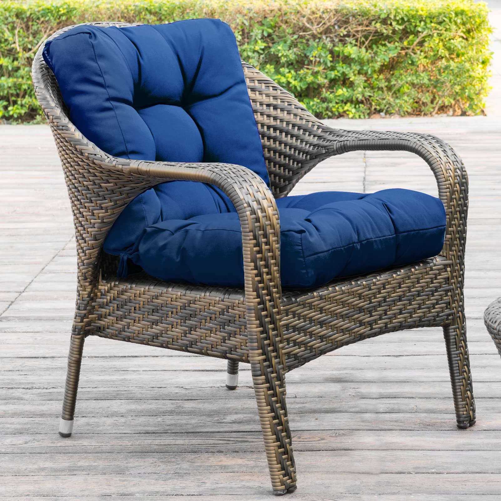 QILLOWAY Outdoor Seat & Back Chair Cushion - Tufted Pillow for Patio Furniture, Spring Summer Seasonal Replacement (Royal Blue) - Perfect for Garden, Deck, Poolside & Outdoor Lounging