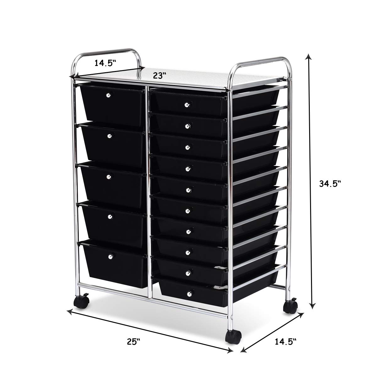 Giantex 15-Drawer Rolling Storage Cart - Mobile Organizer for Tools, Scrapbook Paper, Office & School Supplies - Black | Perfect for Craft Rooms, Workshops & Classroom Organization