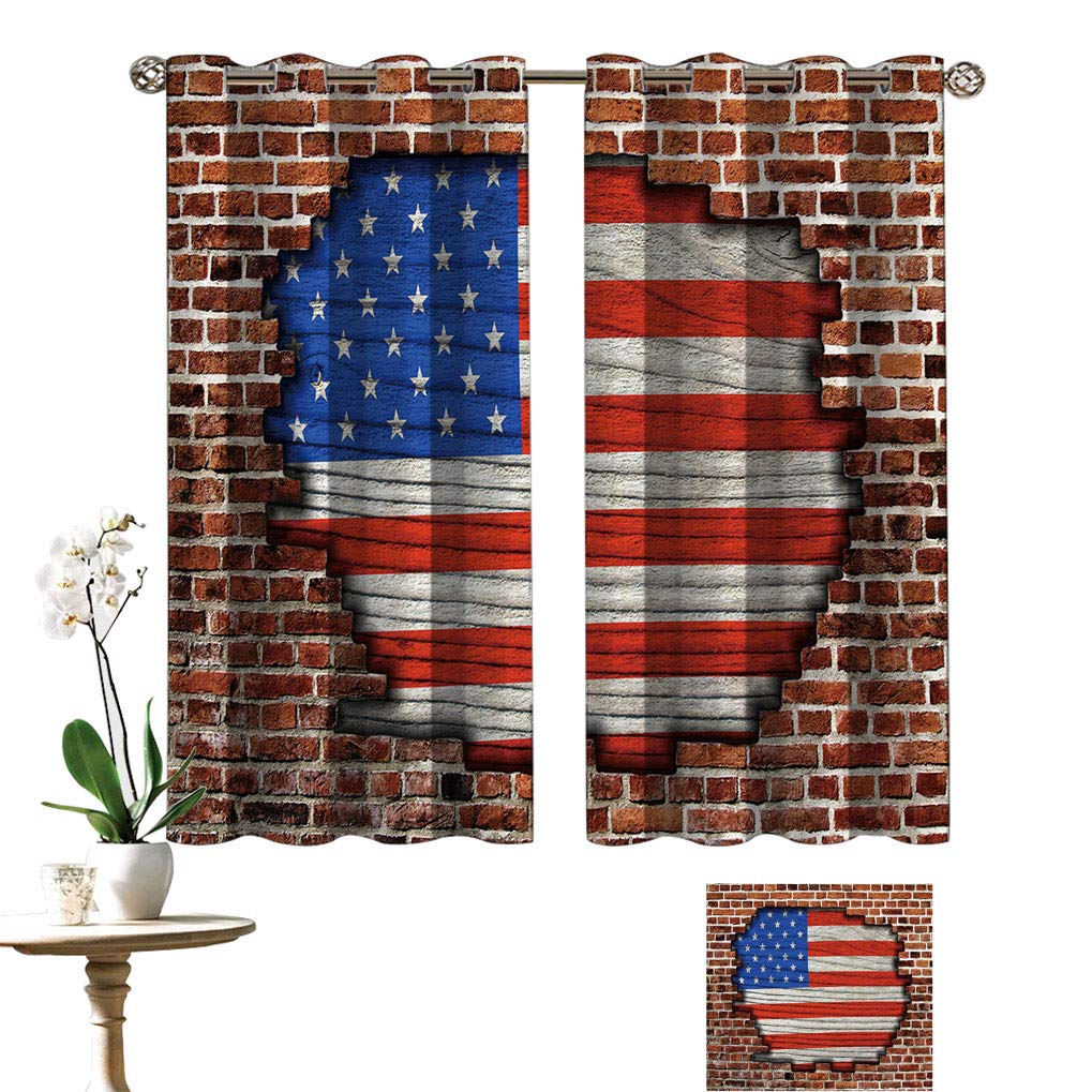 Lakabara Vintage USA Flag Patriotic Curtains - Room Darkening Blackout Drapes for Bedroom, 84x84 Inches, Rustic 4th of July Independence Day Decor with Brick Wall Design - Perfect for Home Theater, Nursery & Light-Sensitive Sleepers