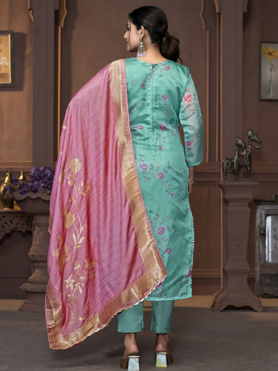 Elegant Blue Designer Ready-to-Wear Pant Suit with Printed Hand Embroidery - Perfect for Office Wear, Business Meetings & Formal Events