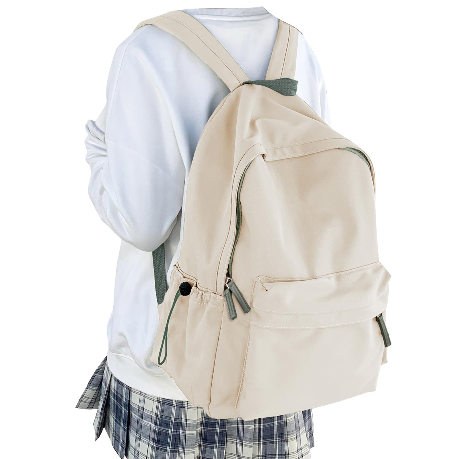 **Stylish Waterproof School Backpack for Girls & Boys - Lightweight Laptop Backpack for College & High School - Durable Casual Daypack (Beige/Green) - Perfect for Classes, Travel & Daily Commute**