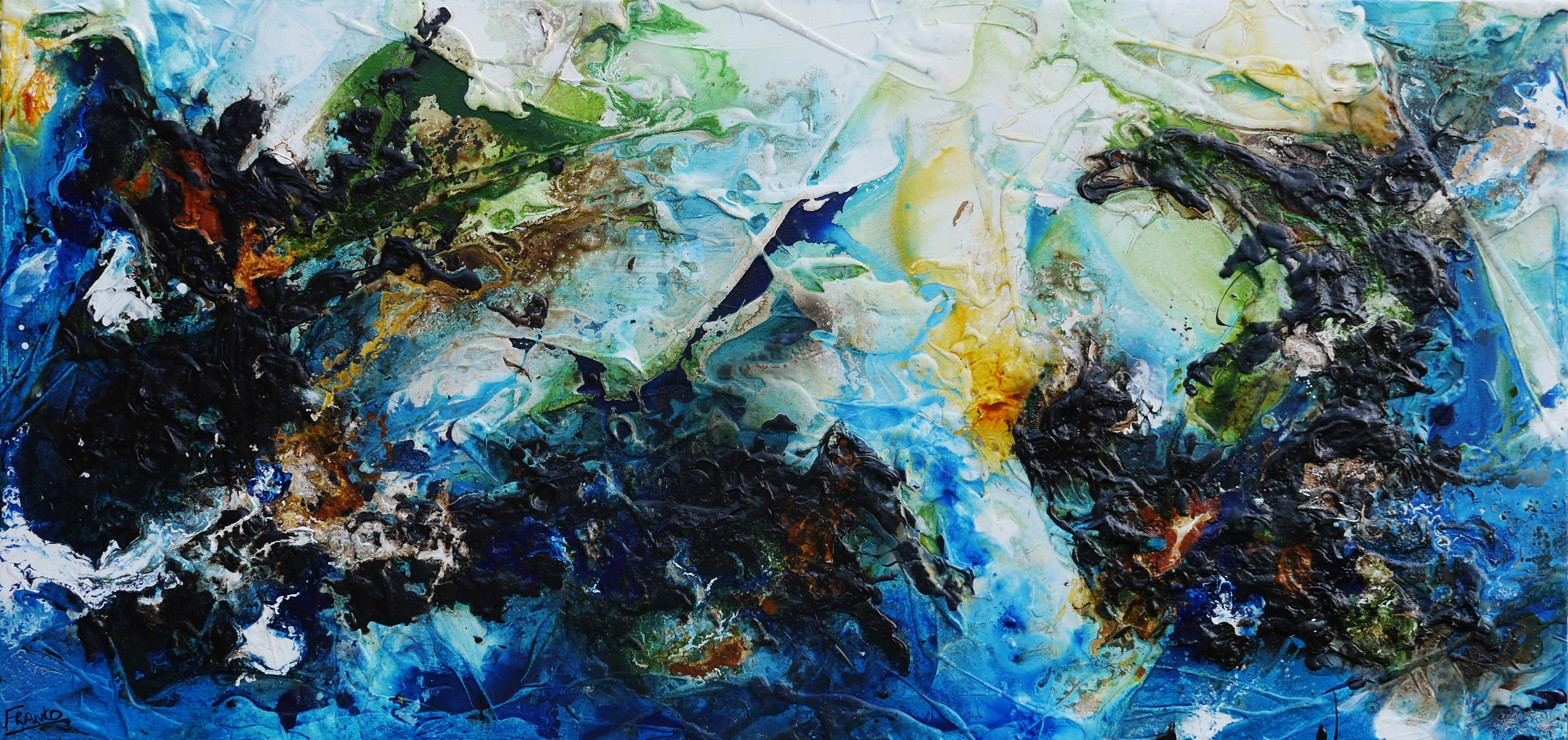 Blue Summer 210cm x 100cm Textured Abstract Canvas Wall Art - Modern Home Decor for Living Room, Bedroom & Office