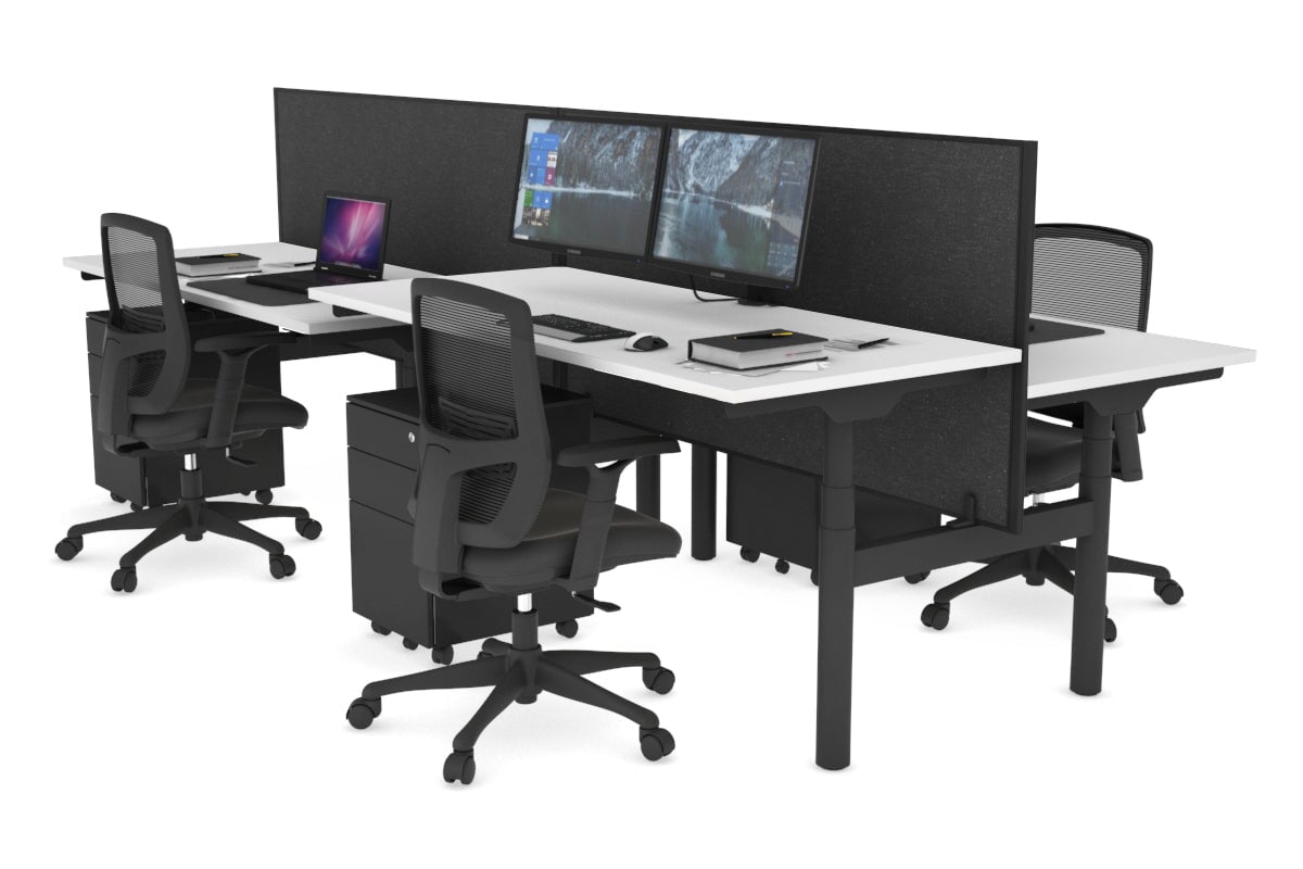 Flexi Premium Height Adjustable 4-Person H Bench Workstation - Black Frame [1600L x 700W] - Ideal for Office, Coworking Space & Home Office Setup