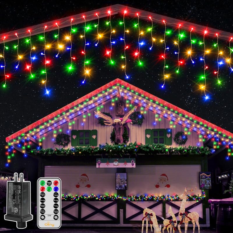396LED 32FT Multicolor Christmas Icicle Lights with Remote - Waterproof Outdoor/Indoor Hanging Lights for Roof, House, Holiday Decor - 8 Modes & Timer, Plug-in Connectable - Perfect for Christmas, Halloween, Parties & Year-Round Festive Lighting