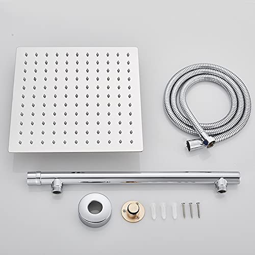 Premium Stainless Steel Chrome Rainfall Shower Head - 8/10/12 Inch Wall Mount Shower Sprayer with Adjustable Arm - Luxury Bathroom Upgrade for Spa-Like Experience (10 Inch, Chrome Finish) - Perfect for Master Bathrooms, Guest Suites & Relaxing Showers