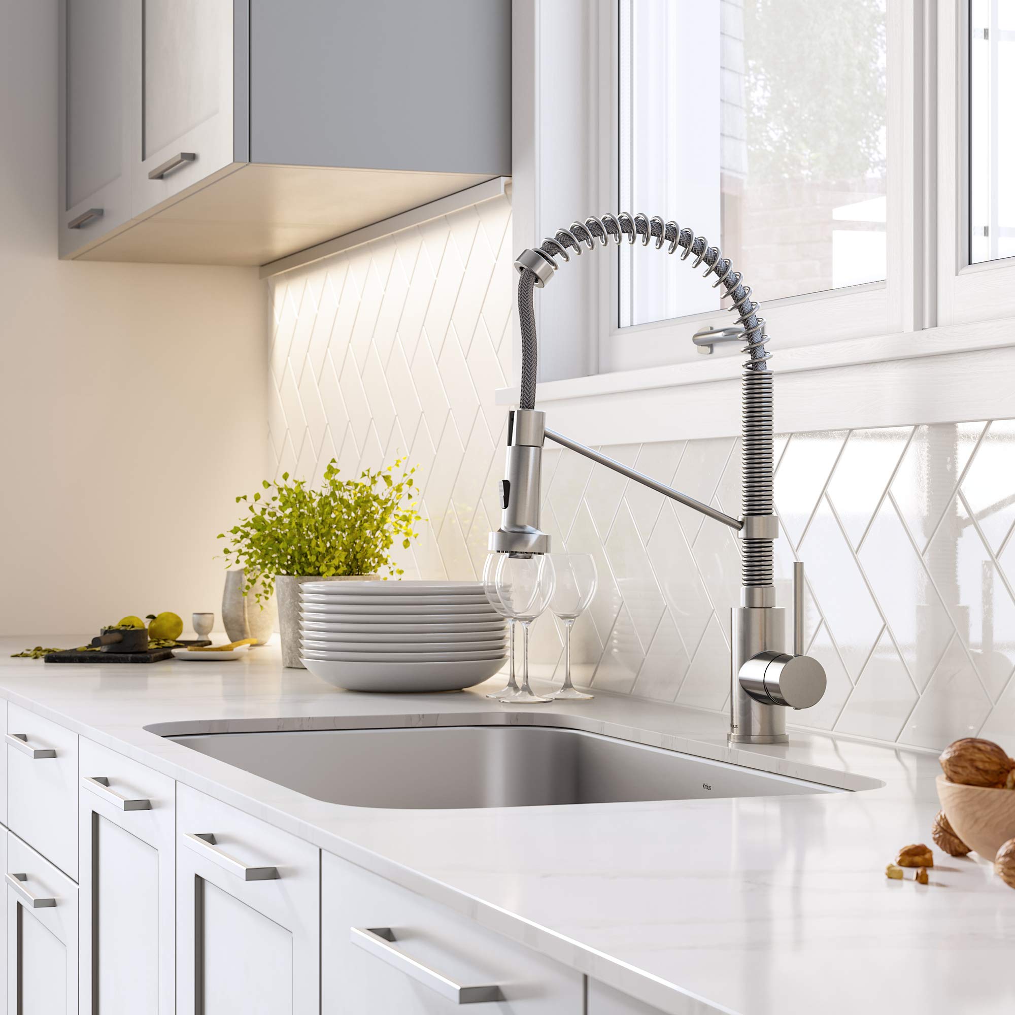 KRAUS KCA-1200 33-inch 16 Gauge Undermount Stainless Steel Kitchen Sink with 18-inch Pull-Down Commercial Style Faucet, Spot Free Finish - Perfect for Modern Home Kitchens and Restaurant-Style Cooking Spaces