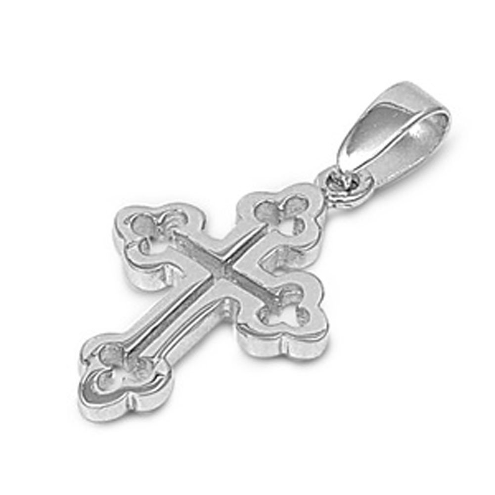 Triple Bud Scalloped Open Cross Pendant - .925 Sterling Silver Cutout Charm for Necklace - Perfect for Everyday Wear, Gift Giving & Religious Occasions