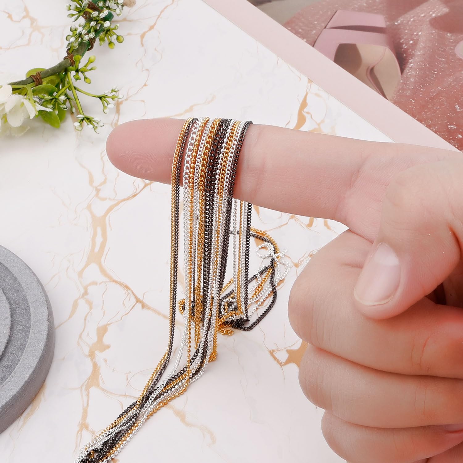 12 Strips Metal Nail Art Chains - Gold Silver & Black 3D Nail Decorations Charms for DIY Nail Jewelry Design | Nail Art Accessories for Manicure, Party, Wedding & Special Occasions