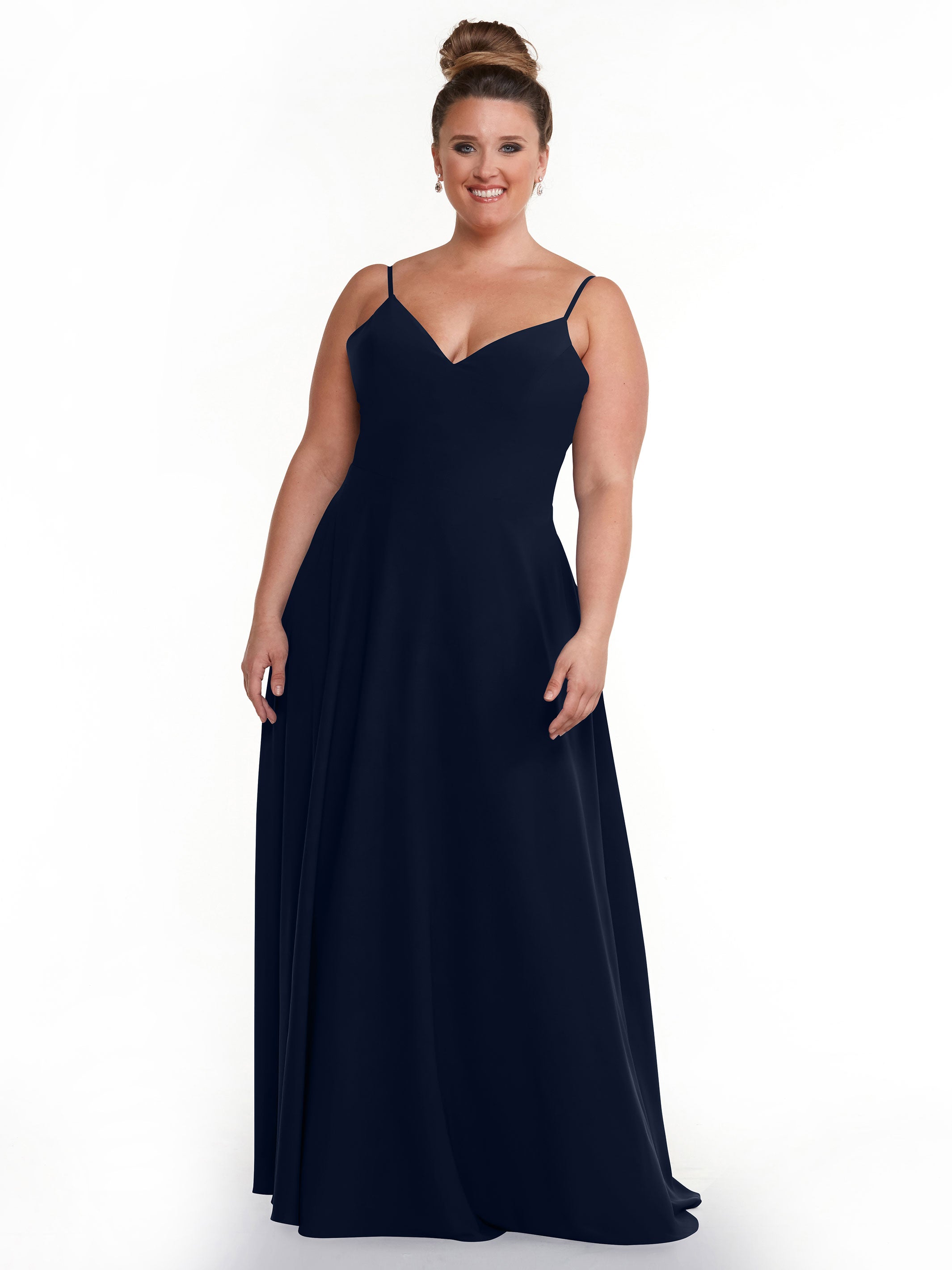 Elegant 83012 Flowy Stretch Chiffon A-Line Bridesmaid Dress with V-Neck - Perfect for Weddings, Parties & Formal Events