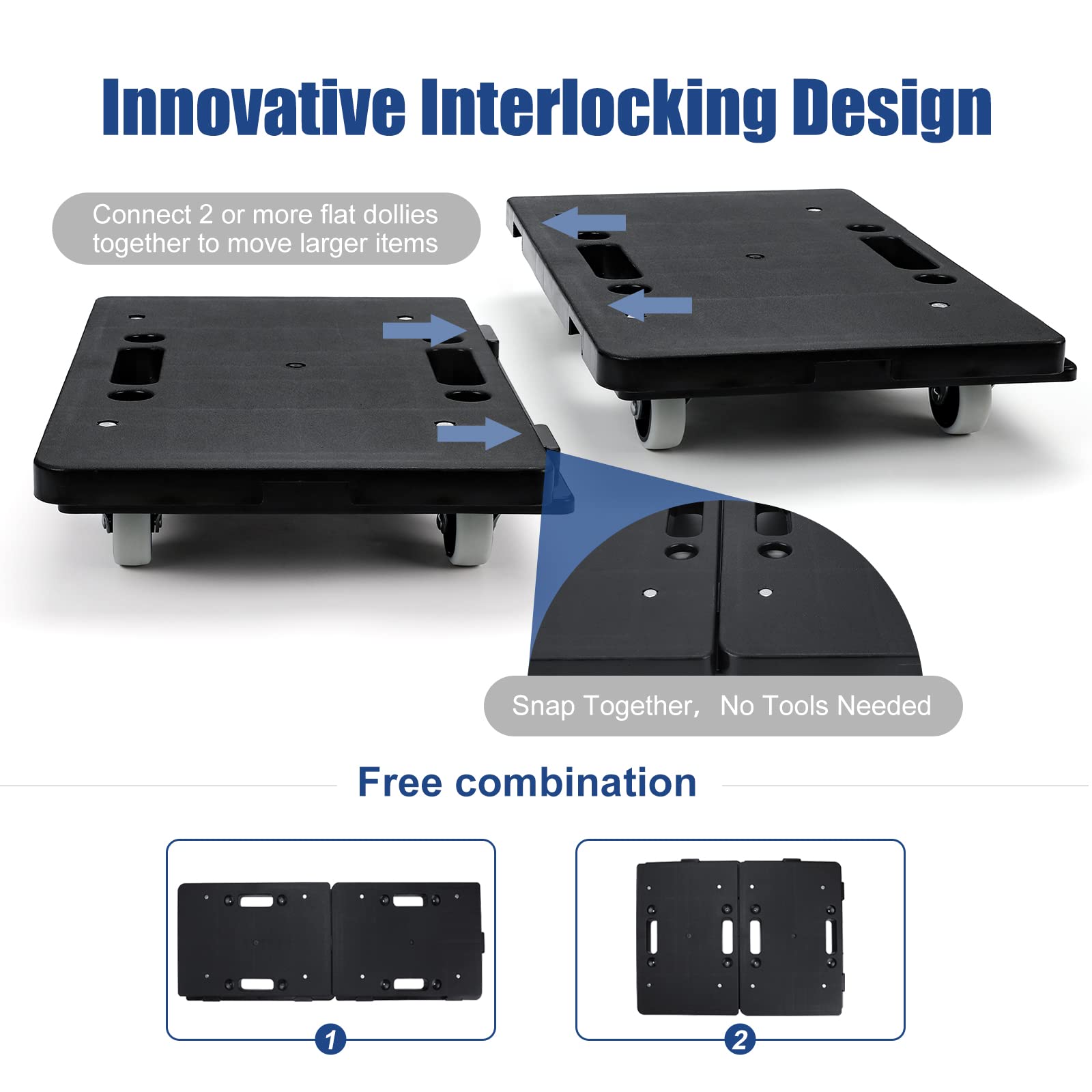 Heavy Duty Furniture Movers with Wheels - 4-Wheel Portable Moving Rollers for Sofa, Refrigerator & Appliances - 440 Lbs Capacity Flat Dolly (2-Pack, Black) - Perfect for Home Moving, Office Relocation & Warehouse Use