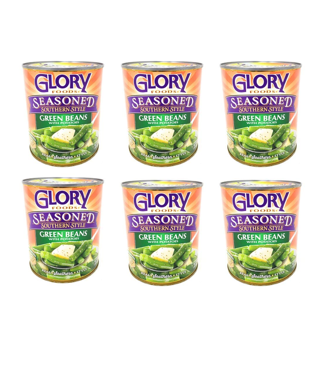 Glory Foods Seasoned Southern Style Green Beans with Potatoes - 6 Pack (174oz Total) | Canned Vegetables for Southern Cooking, Meal Prep & Quick Side Dishes