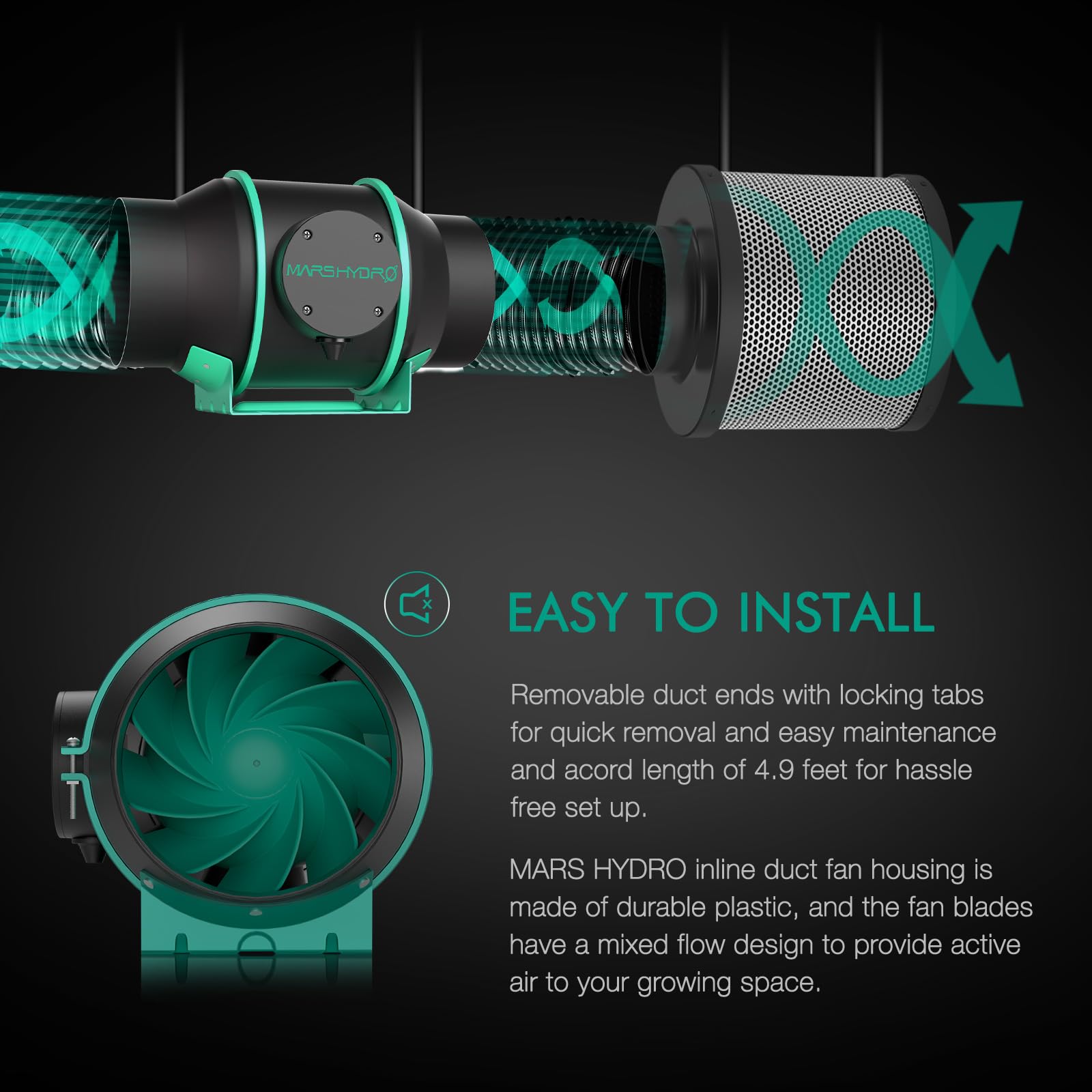 Mars Hydro iFresh 6 Inch Smart Inline Duct Fan with Variable Speed Controller - 402 CFM, WiFi App Control, Temp & Humidity Sensor - Ventilation Exhaust Fan for Grow Tents, Hydroponics, Greenhouses, Indoor Gardens (Perfect for Climate Control & Air Circulation)