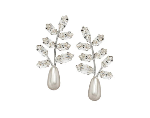 Elizabeth Bower Eden Pearl & Crystal Mini Duet Gold Necklace - Elegant Dainty Jewelry for Women, Perfect for Weddings, Parties & Everyday Wear