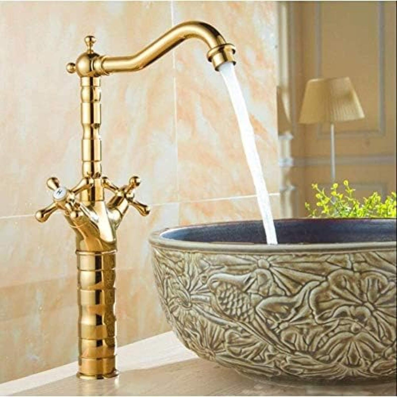 CRJUS 360 Degree Swivel Dual Handle Kitchen Sink Mixer Taps - Gold Brass Faucet for Modern Kitchen & Basin, Perfect for Home Cooking & Washing
