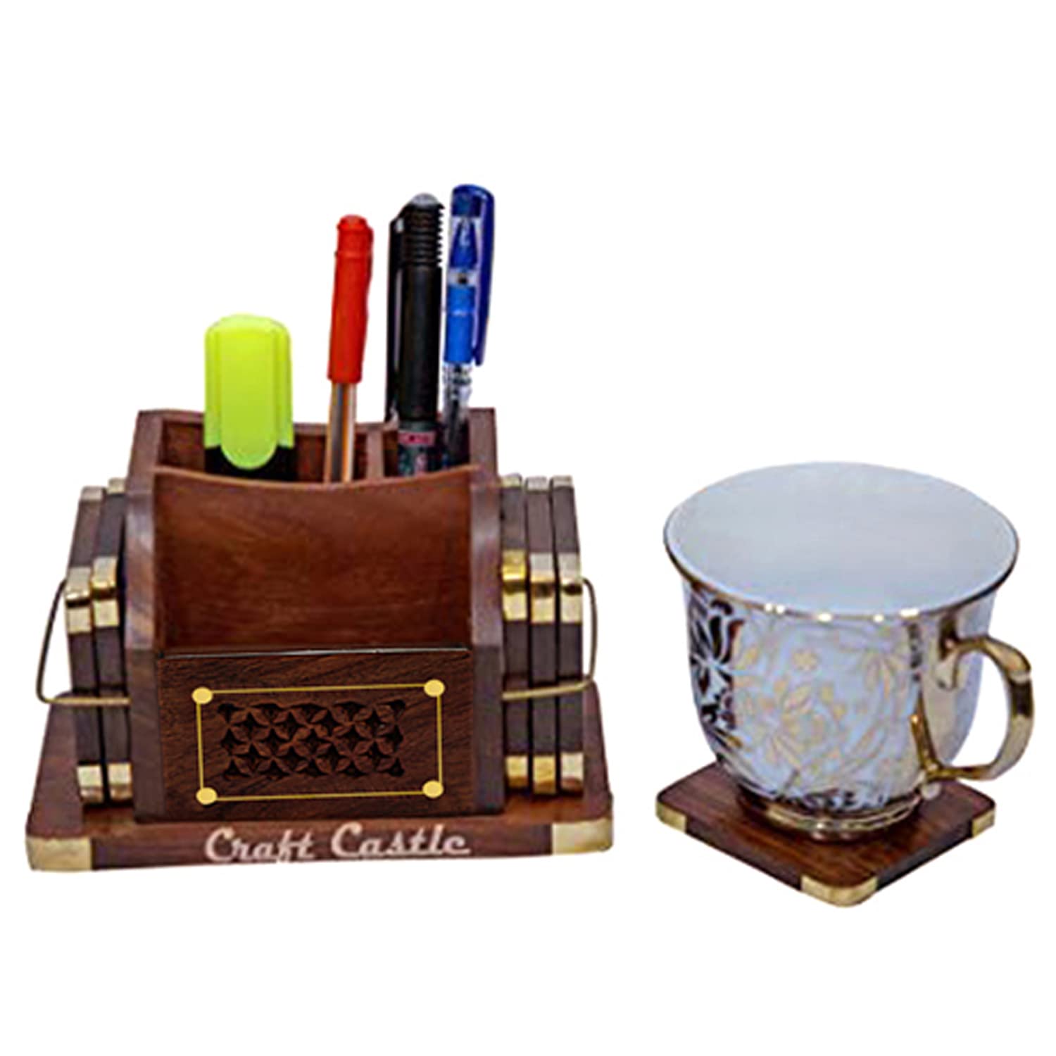 CRAFTCASTLE 6-Pack Wooden Drink Coasters Set - Natural Wood Table Coasters for Coffee, Tea, Beer & Wine Glasses - Perfect for Home, Office & Bar Use