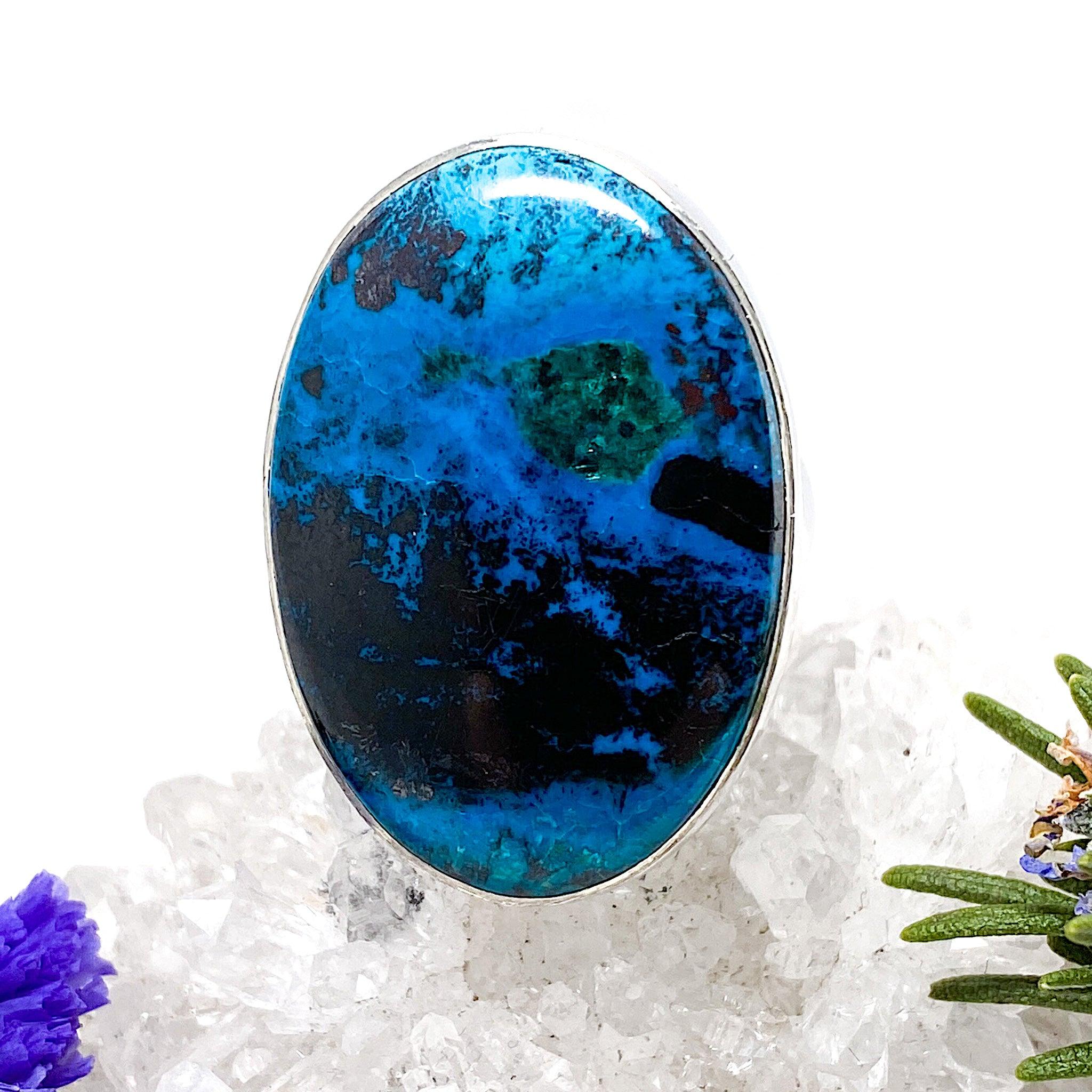 Shattuckite Oval Cabochon Ring - Size 8 - KRGJ503 - Handmade Gemstone Jewelry for Women - Perfect for Boho Style, Spiritual Healing & Everyday Wear
