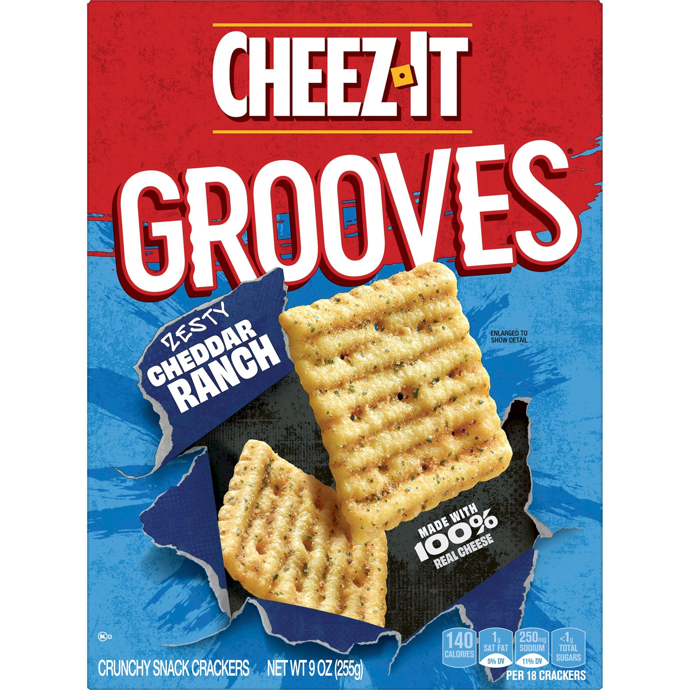 Cheez-It Grooves Cheese Crackers - Crunchy Zesty Cheddar Ranch Flavored Snacks - 9oz Box (Pack of 1) - Perfect for Lunch Boxes, Office Snacks & Party Platters