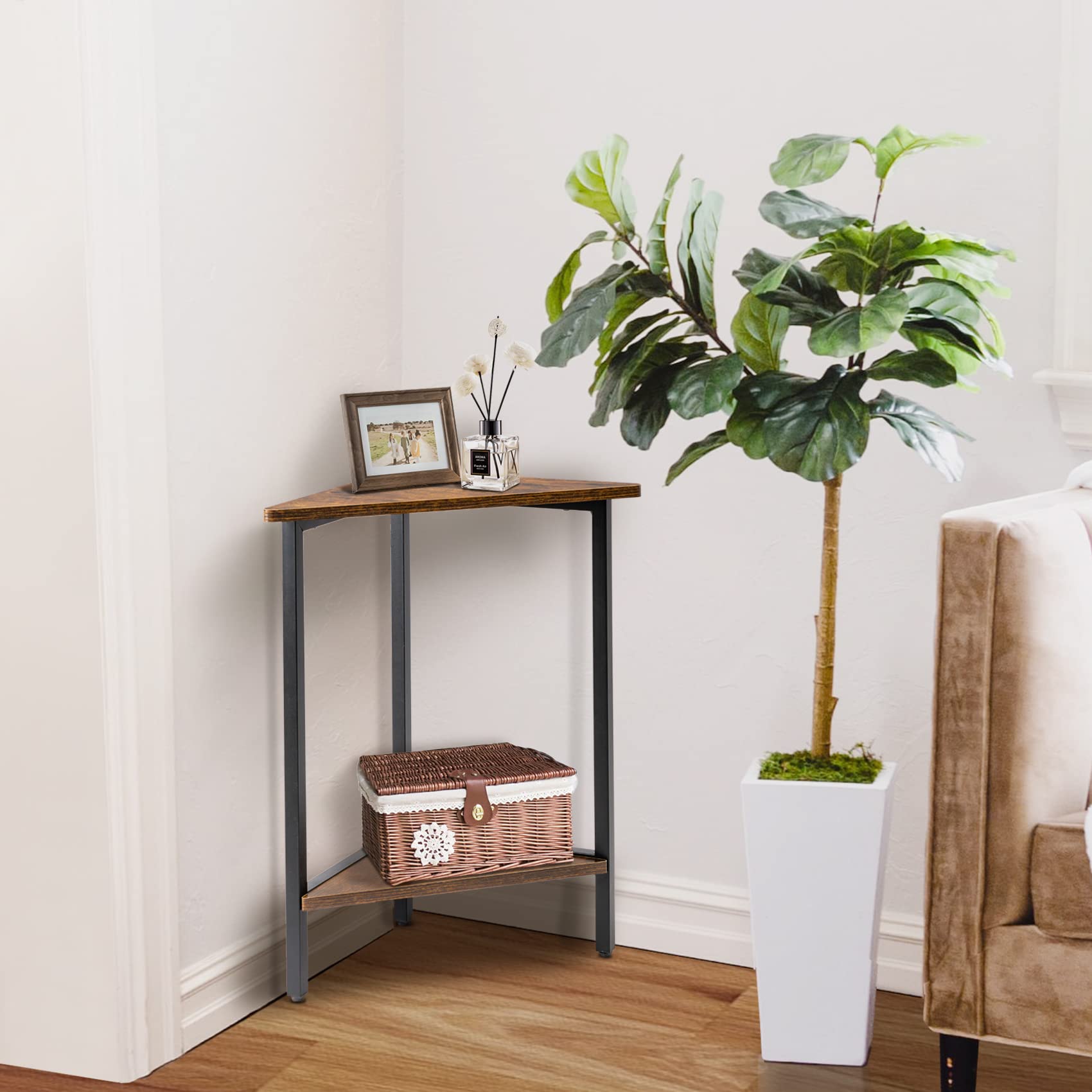 Compact Corner Table for Small Spaces - Triangle End Table for Living Room, Bedroom & Office - Multi-Functional Corner Side Table, Nightstand & Accent Table - Perfect for Tight Spaces & Stylish Home Decor