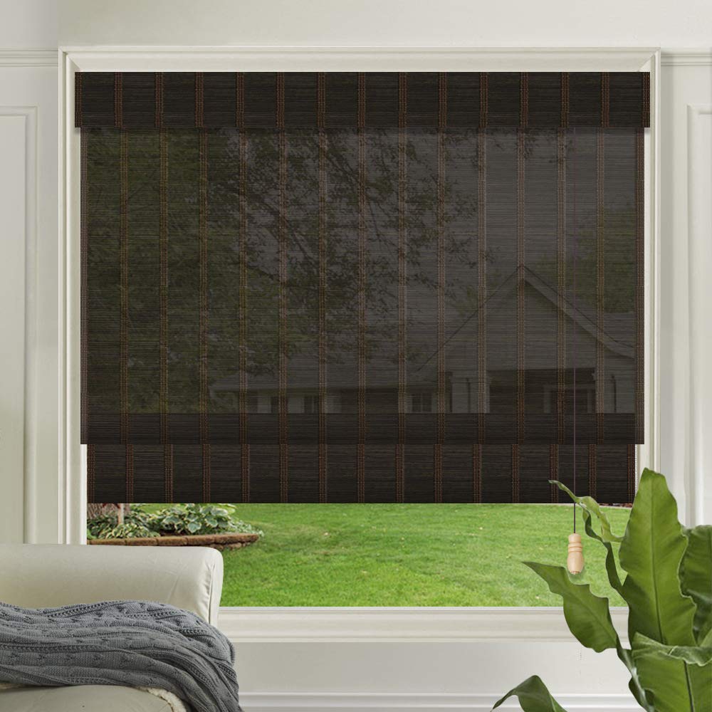 LETAU Natural Wood Roman Shades - Light Filtering Bamboo Window Blinds for Patio, Garden & Porch | Privacy & Sun Protection | Indoor/Outdoor Use (Color 4)