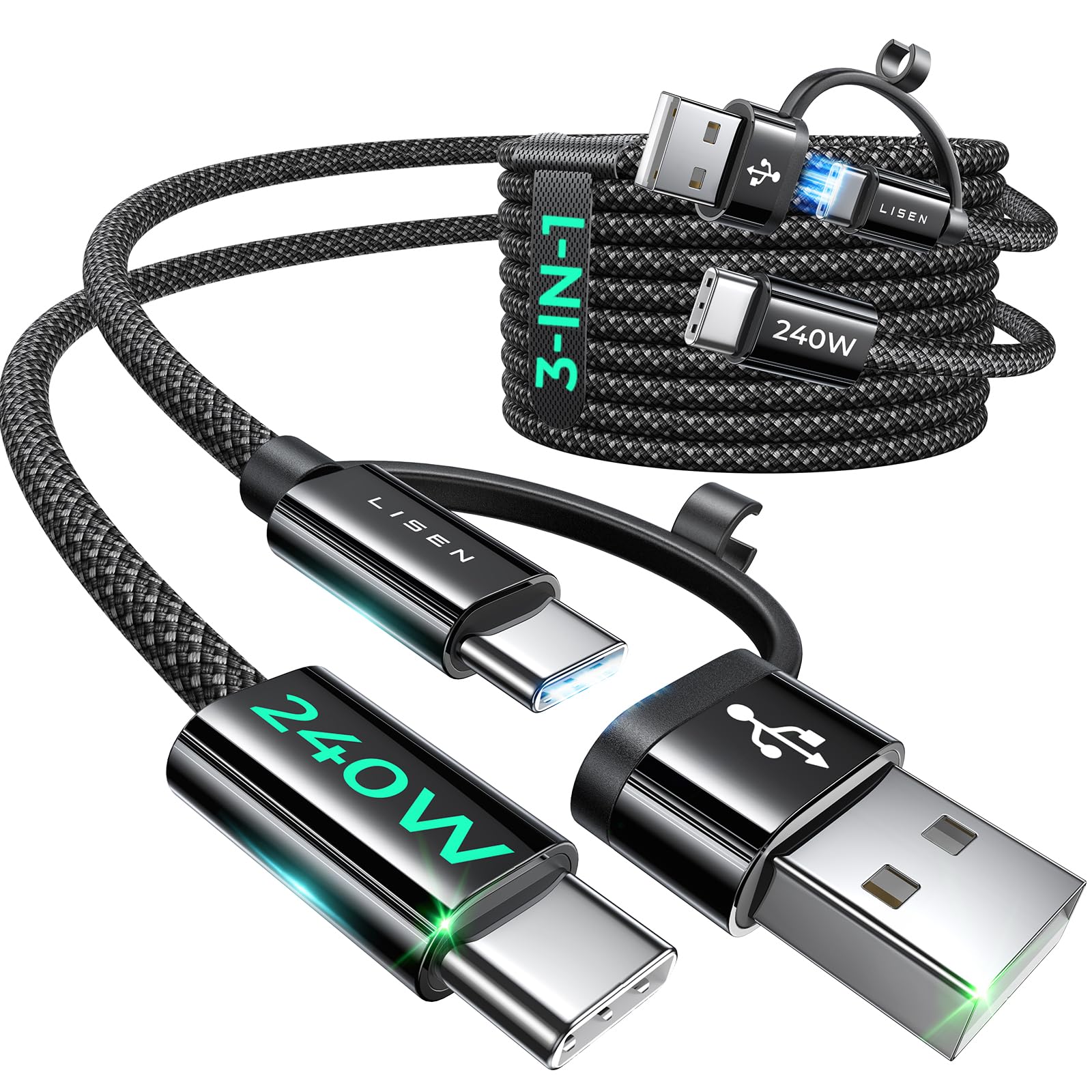 LISEN 240W USB C to USB C Fast Charging Cable [6.6ft 2-Pack] - Compatible with iPhone 15/15 Plus/15 Pro/15 Pro Max, MacBook, iPad Pro, Samsung Galaxy S24 - High Speed Charging for Home, Office & Travel