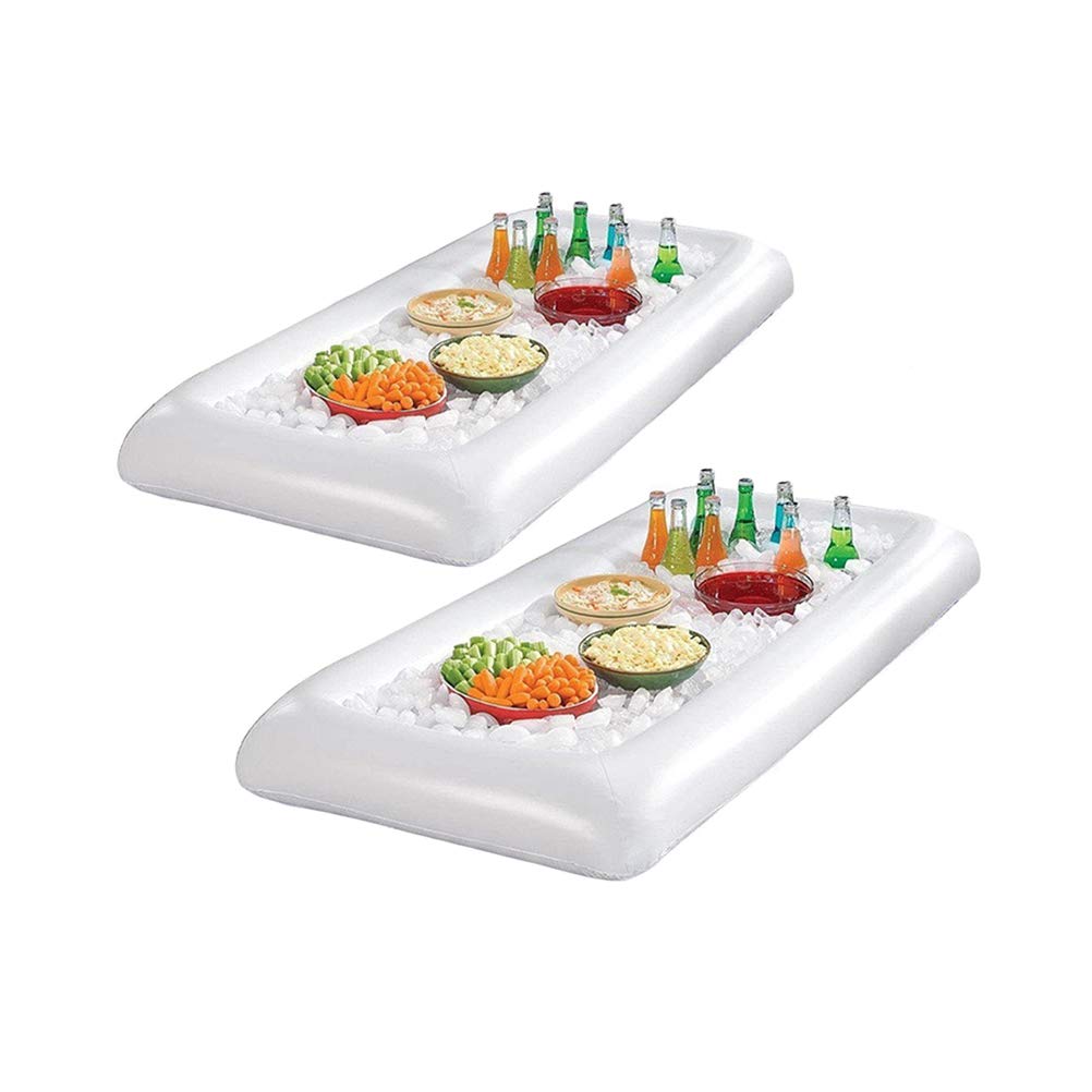 2-Pack PVC Inflatable Plates for Salad, Buffet, Picnic, Camping & Party - Lightweight Dishware for Outdoor Dining, Beach Cooler & Drink Table Accessories