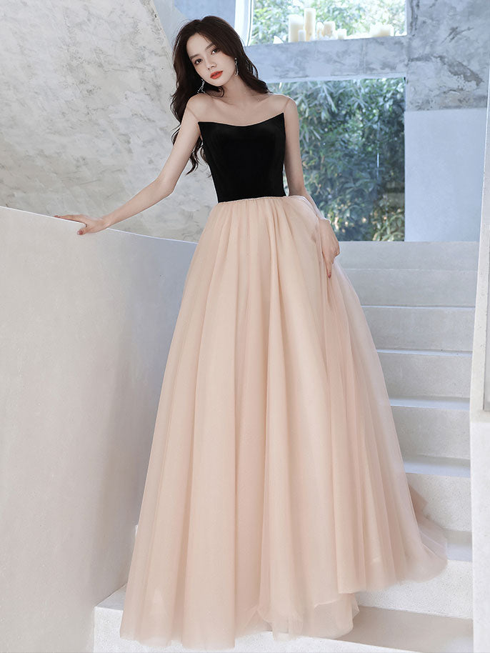 Elegant Champagne Long Prom Dresses with Tulle Skirt - Formal Evening Gowns for Homecoming, Ball & Special Occasions