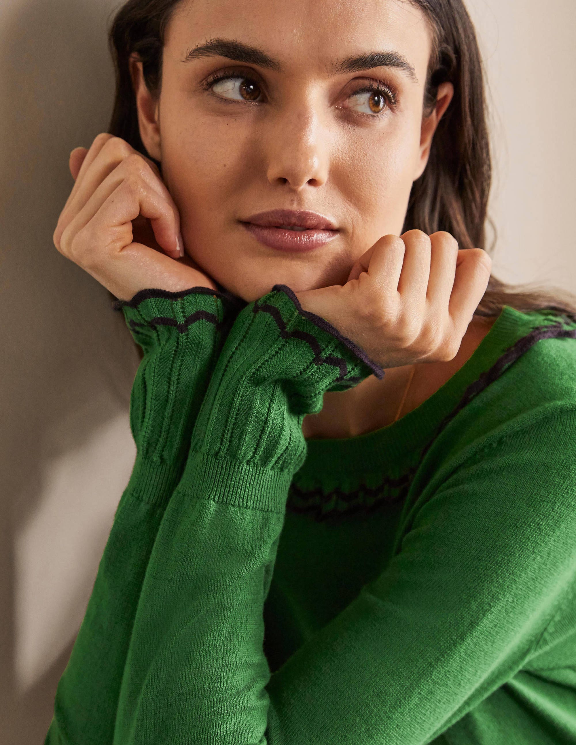 Aimee Women's Pointelle Knit Sweater in Conifer Green - Cozy & Stylish for Fall & Winter Outfits