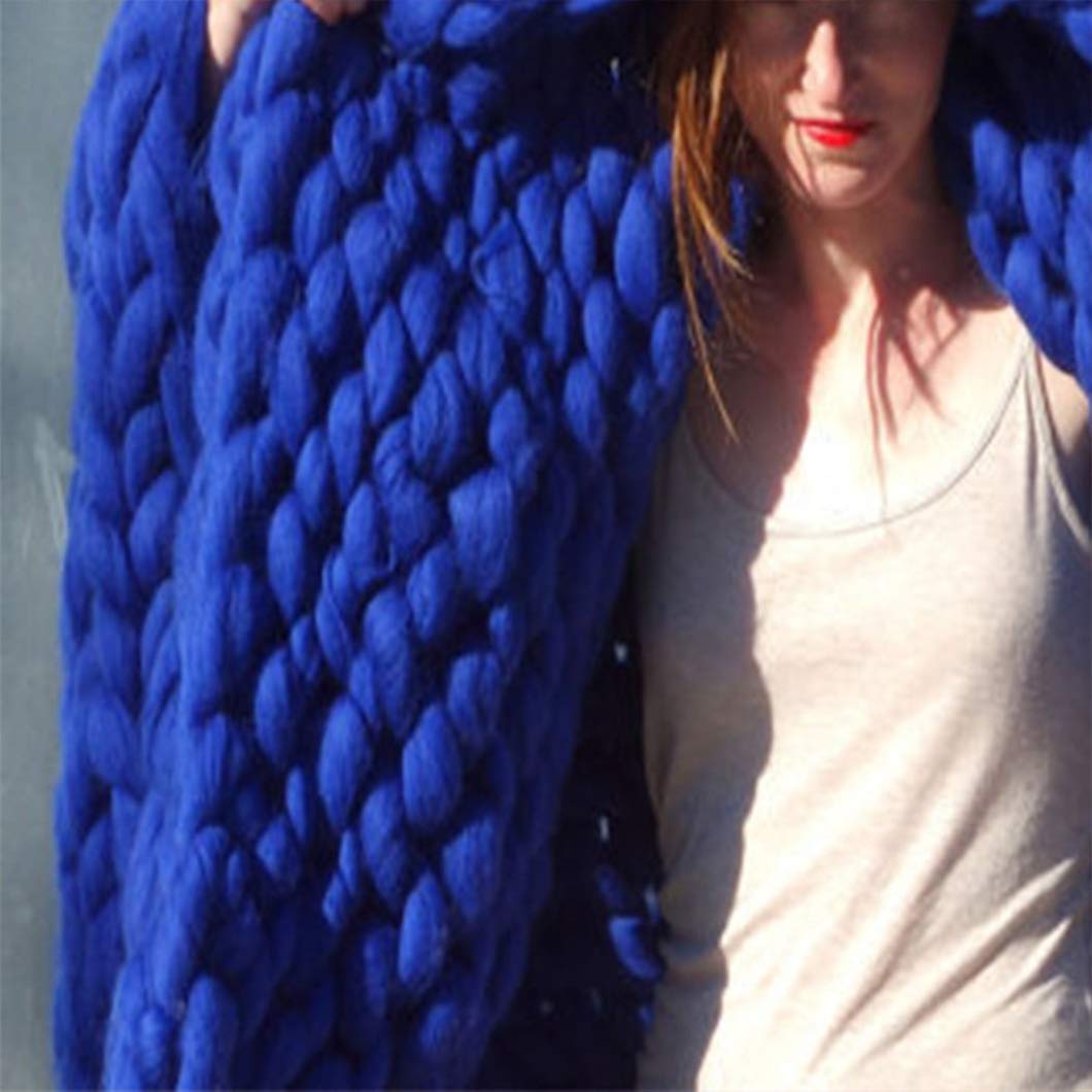 Premium Merino Wool Chunky Knit Throw Blanket - Giant 120x150cm Arm Knit Blanket for Bed, Sofa & Home Decor - Royal Blue - Perfect Mother's Day Gift & Cozy Winter Essential