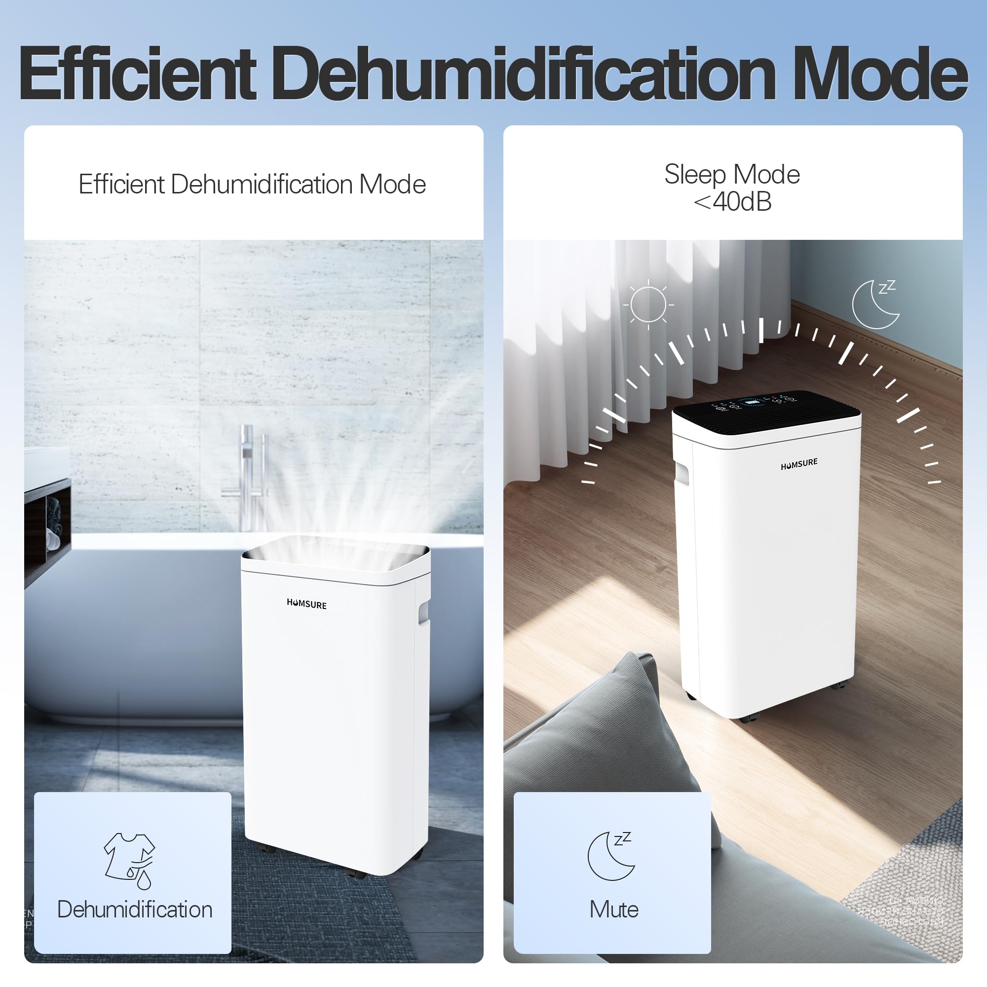 Humsure 30 Pint Dehumidifier for Large Rooms up to 1500 Sq Ft - Home Dehumidifier with Drain Hose for Basement, Bathroom & Bedroom - Smart Humidity Control & 24H Timer - Perfect for Mold Prevention & Moisture Control in Humid Climates