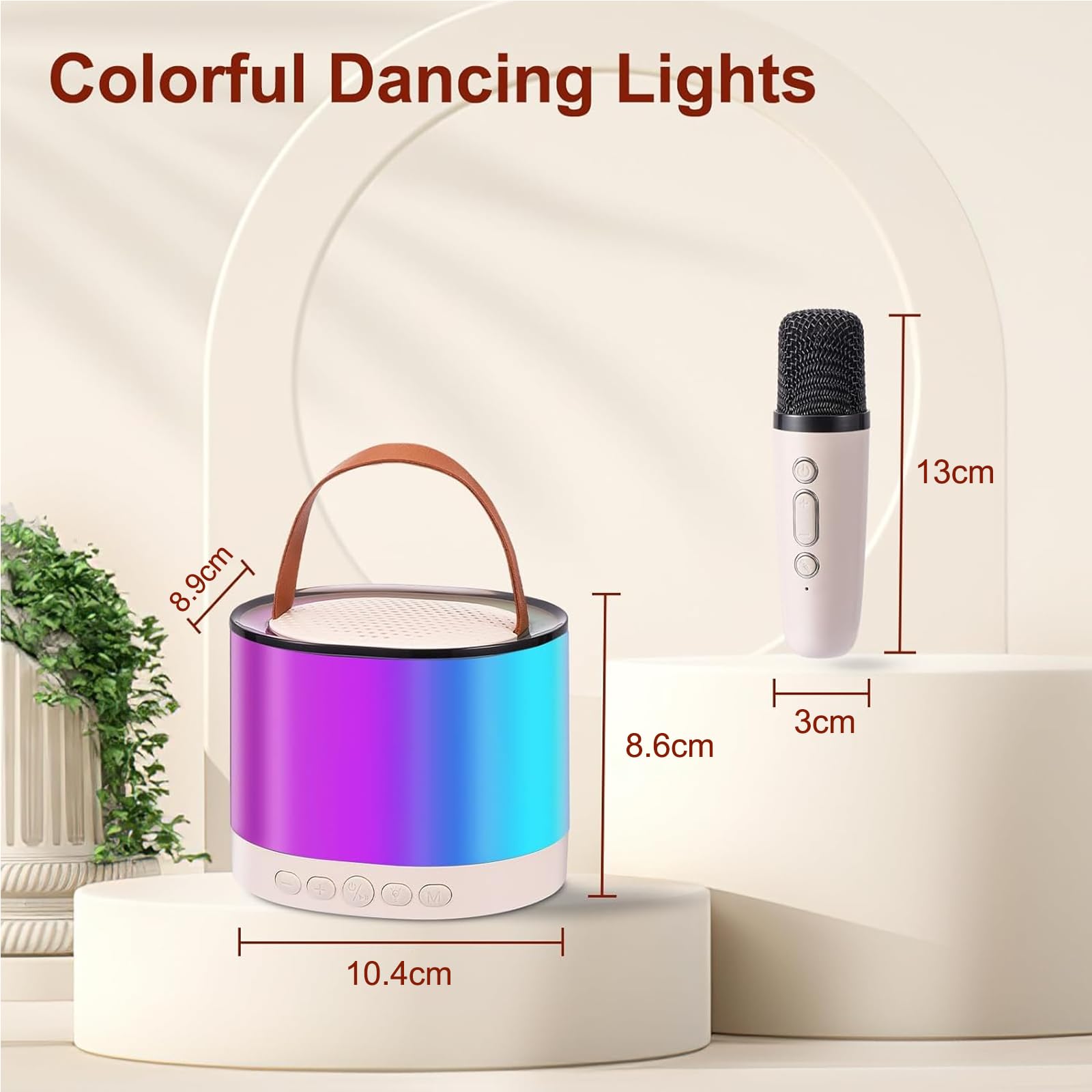 Wireless Kids Karaoke Microphone with 4 Sound Effects & LED Lights - Dual Microphone Set for Children, Perfect Toy Gift for Girls & Boys (Beige) - Ideal for Birthday Parties, Family Singing Fun & Home Entertainment
