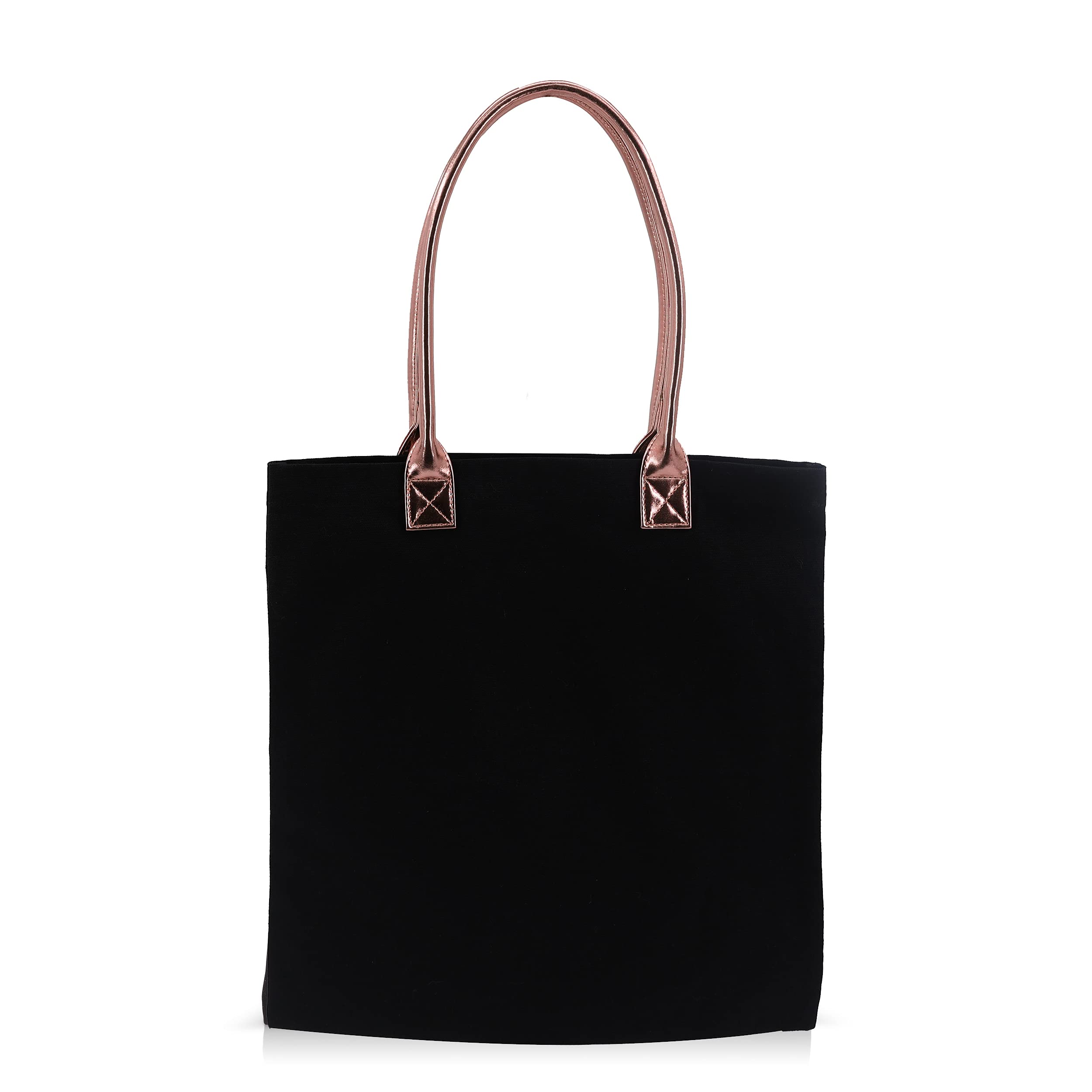Eco-Friendly Cotton Canvas Tote Bags with Metallic Handles - Reusable Grocery & Shopping Bags for Women, Gift Bags for Birthday & Holiday - Perfect for Grocery Shopping, Beach Trips, Work & Daily Use