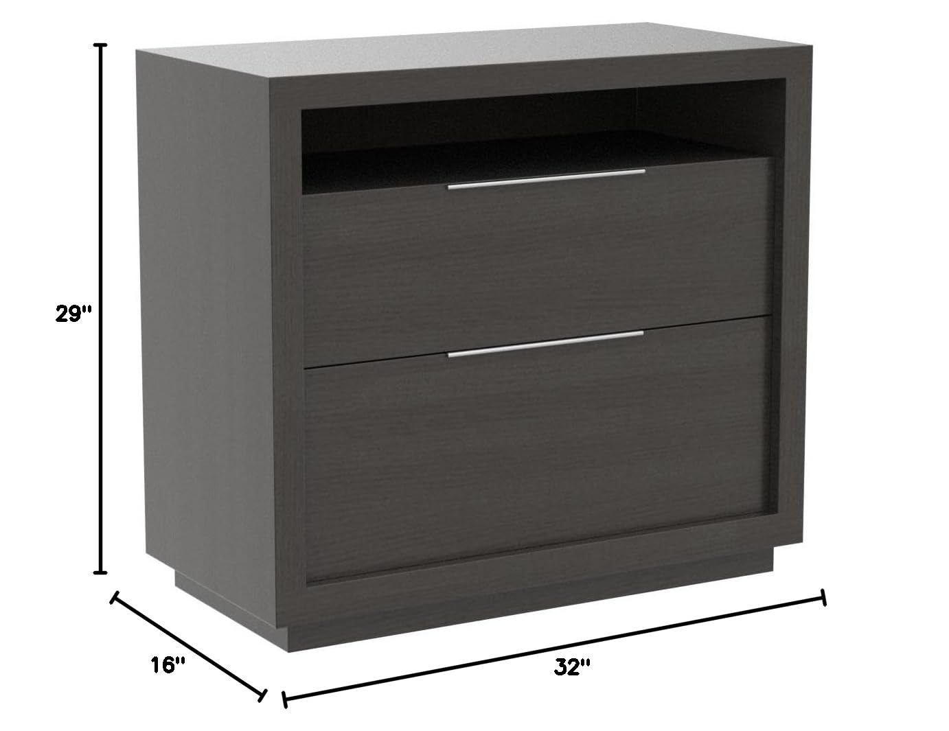 Modus Furniture Solid Wood Nightstand with 2 Drawers - Oxford Style in Basalt Grey | Bedroom Side Table for Storage & Decor