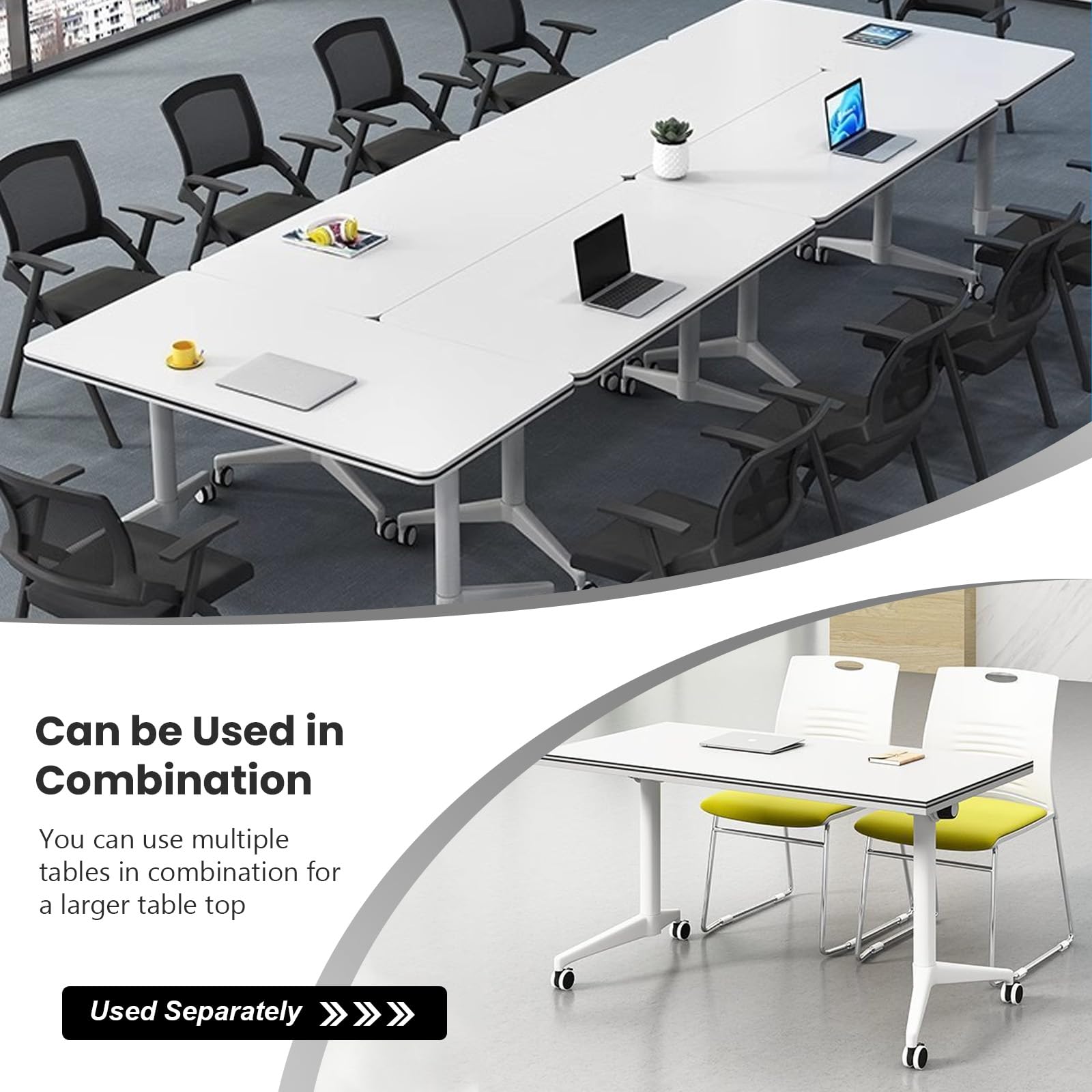 Lockable Wheel Folding Conference Table - 47.2 Inch Flip Top Mobile Training Table for Office, Home & Classroom (4-Pack) | Perfect for Meetings, Training Sessions & Multi-Purpose Workspaces