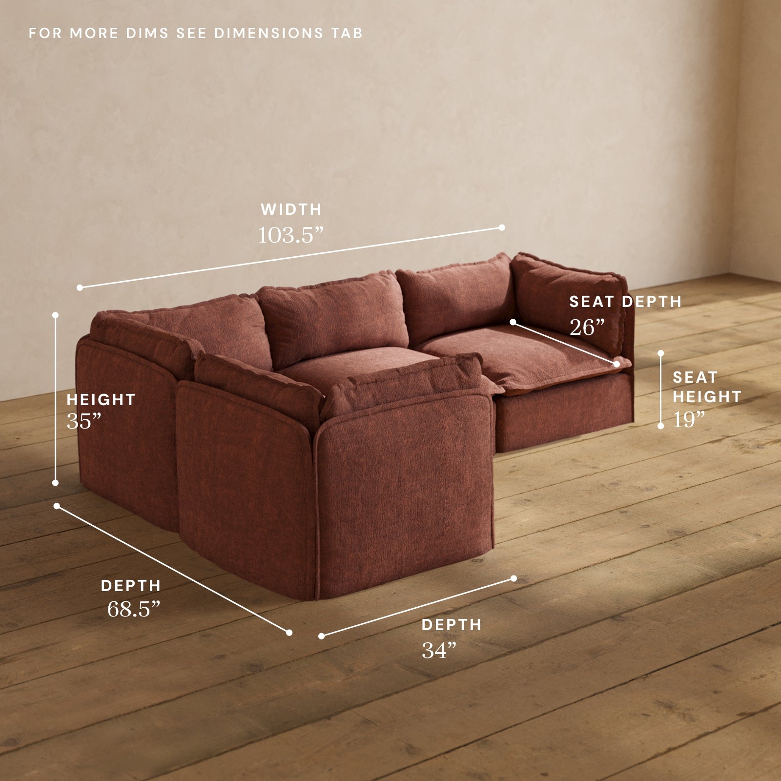 Modular Performance 4-Seater Corner Sectional Sofa in Chestnut Brown | Relaxed Blend Fabric | Perfect for Living Room, Family Room & Home Theater