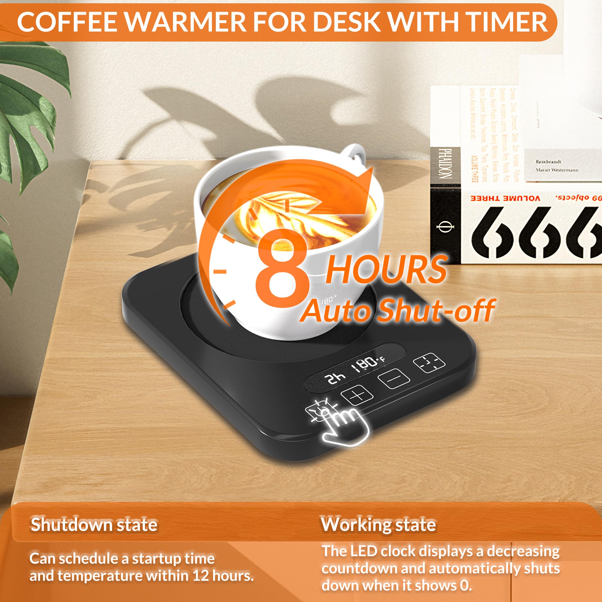 Premium Coffee Mug Warmer with 7 Temperature Settings - 8H Auto Shut Off & 12H Timer - Fast Heating Beverage Warmer for Coffee, Tea, Milk Bottles - Perfect for Office, Home & Gift Use - Black