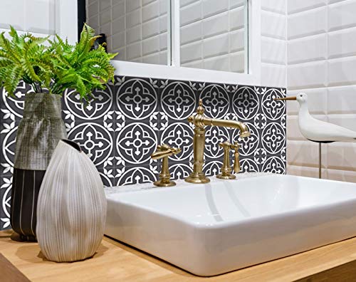 Mi Alma Gray and White Peel and Stick Tile Stickers - 24 PC Set of 8x8 Inch Vinyl Wall Decals for Kitchen Backsplash & Bathroom Decor (Floral Design) | Easy DIY Home Improvement for Renters & Homeowners
