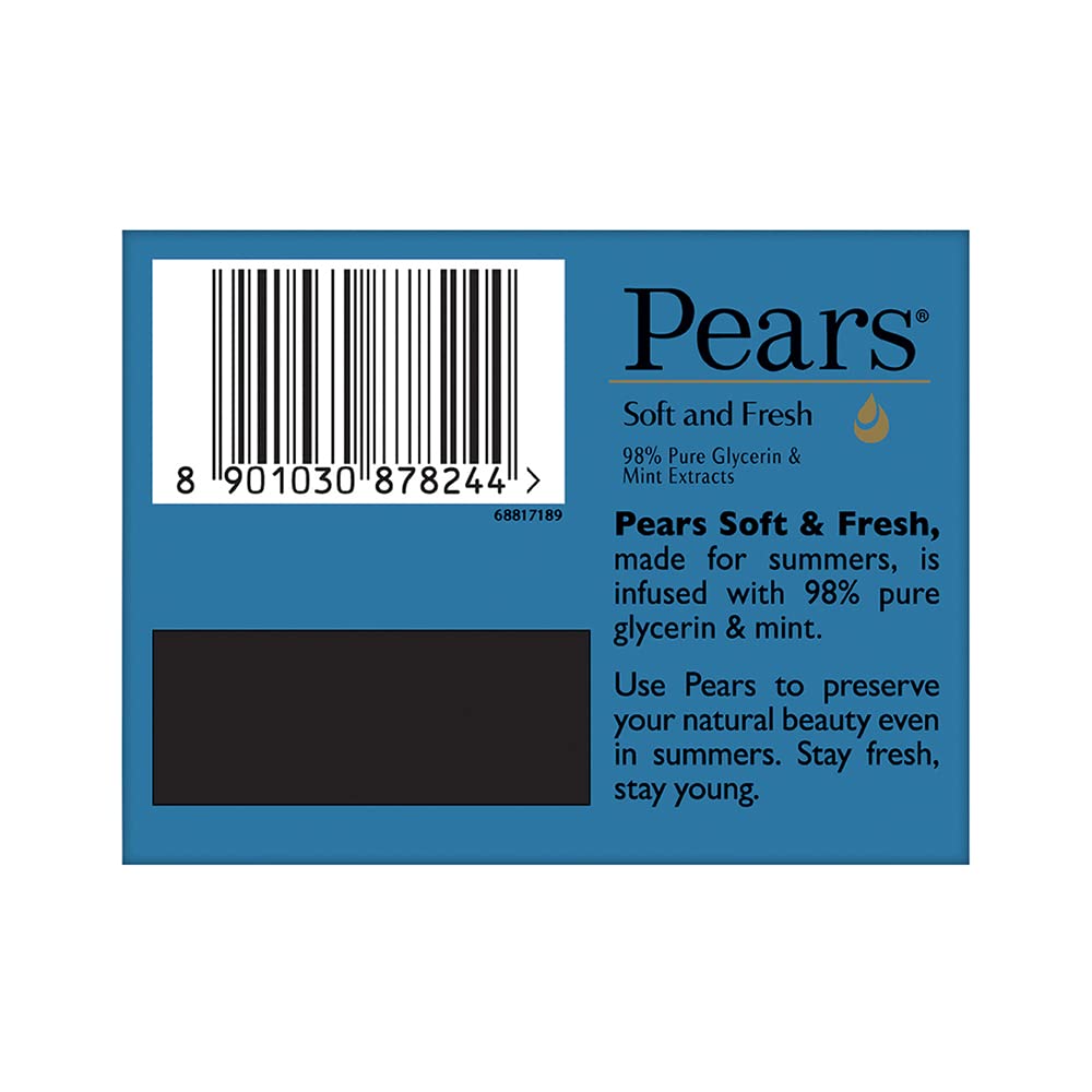 Pears Soft & Fresh Glycerin Mint Soap Bar (8-Pack) - Paraben-Free Moisturizing Body Soap for Smooth Skin - Ideal for Men & Women - Perfect for Daily Bath, Shower & Gift Sets